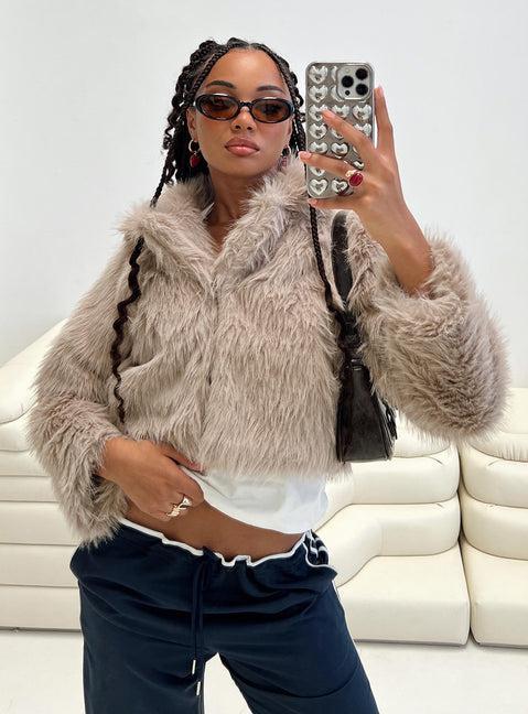 Addie Faux Fur Jacket Mushroom Product Image
