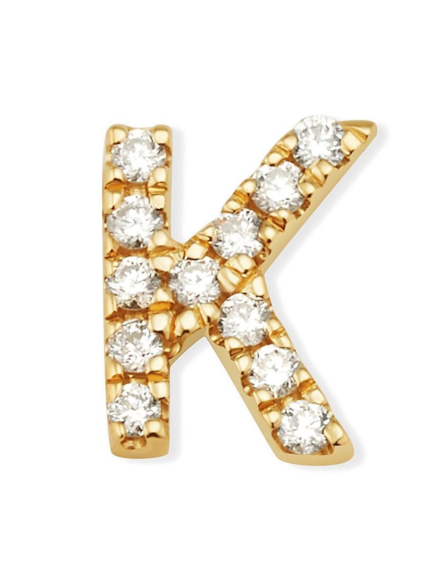 Womens 14K Yellow Gold Luxe Letter Diamond Initial Single Stud Earring Product Image
