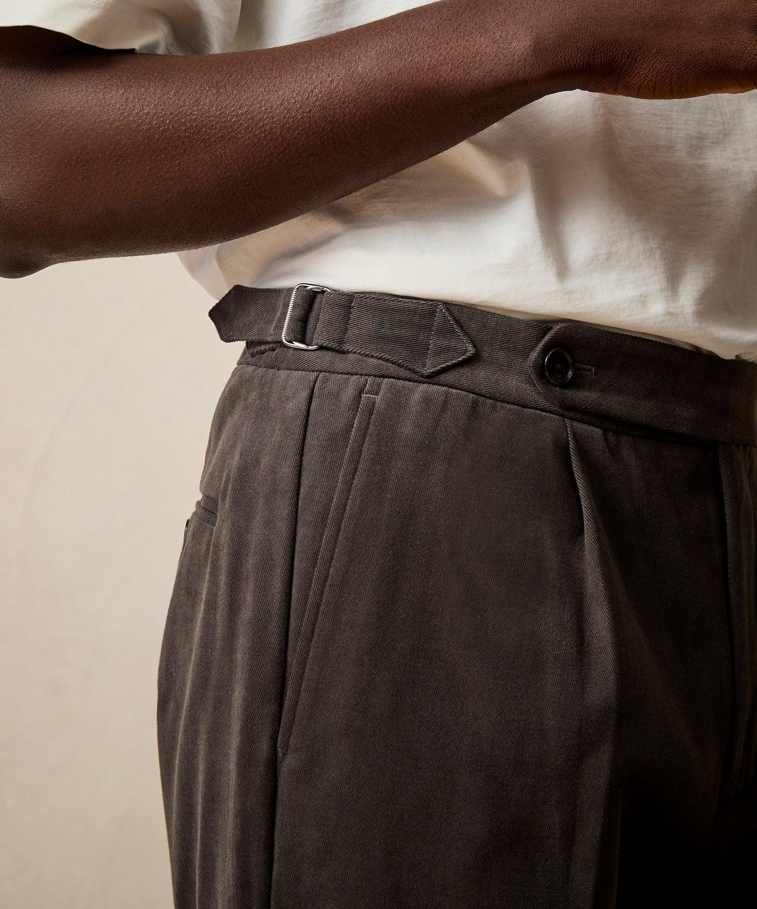 Italian Brushed Cotton Side Tab Trouser in Charcoal Product Image