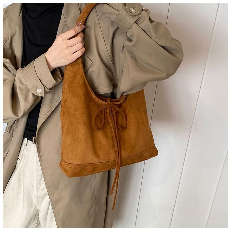 Ribbon Accent Faux Suede Shoulder Bag Product Image