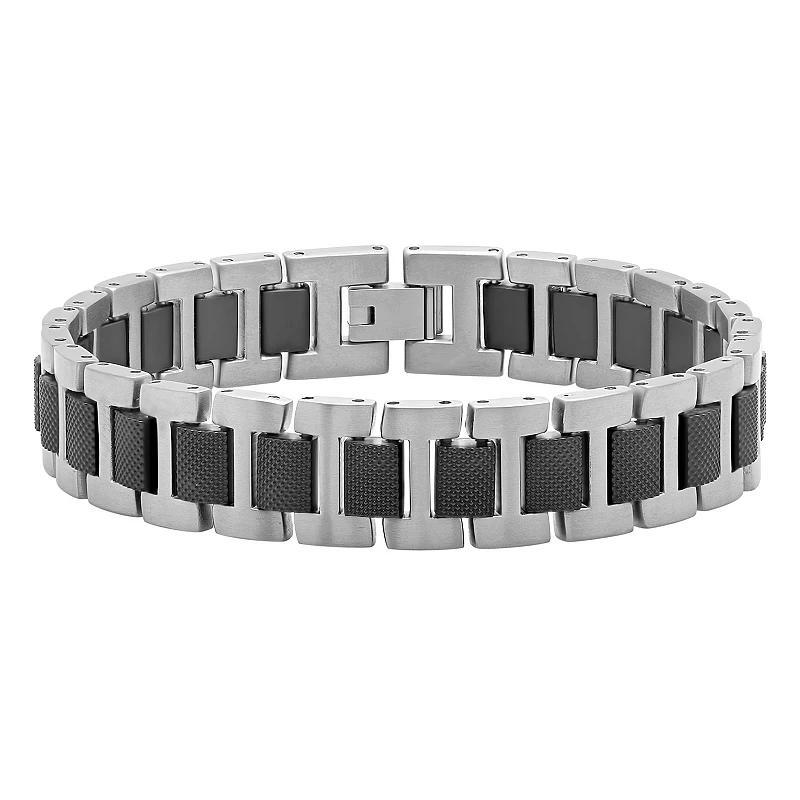 Mens Jewelry Nation Stainless Steel Textured Link Bracelet Two Tone Black Product Image