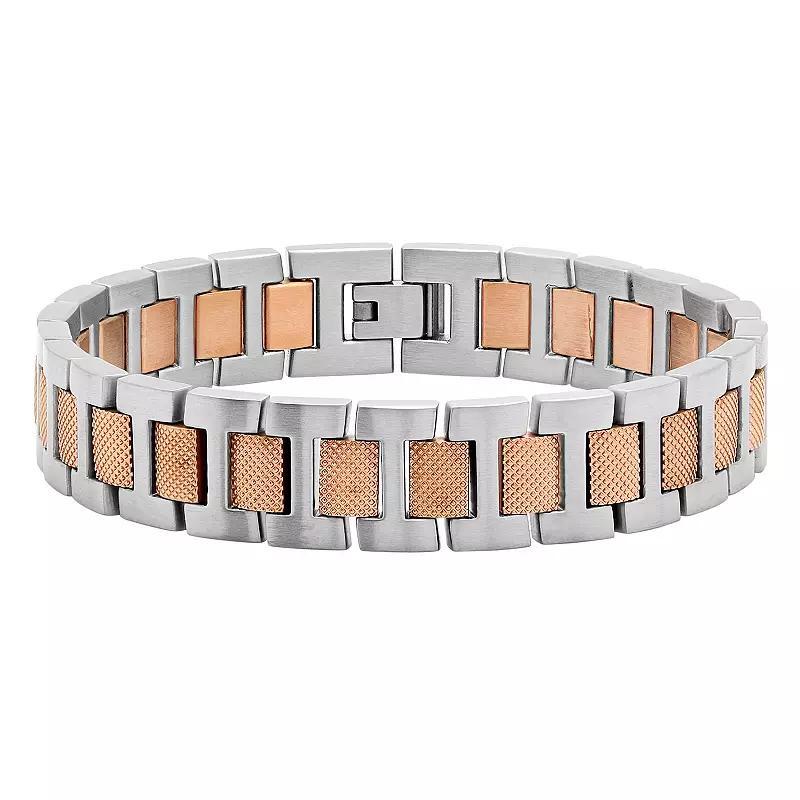 Mens Jewelry Nation Stainless Steel Textured Link Bracelet Two Tone Pink Product Image