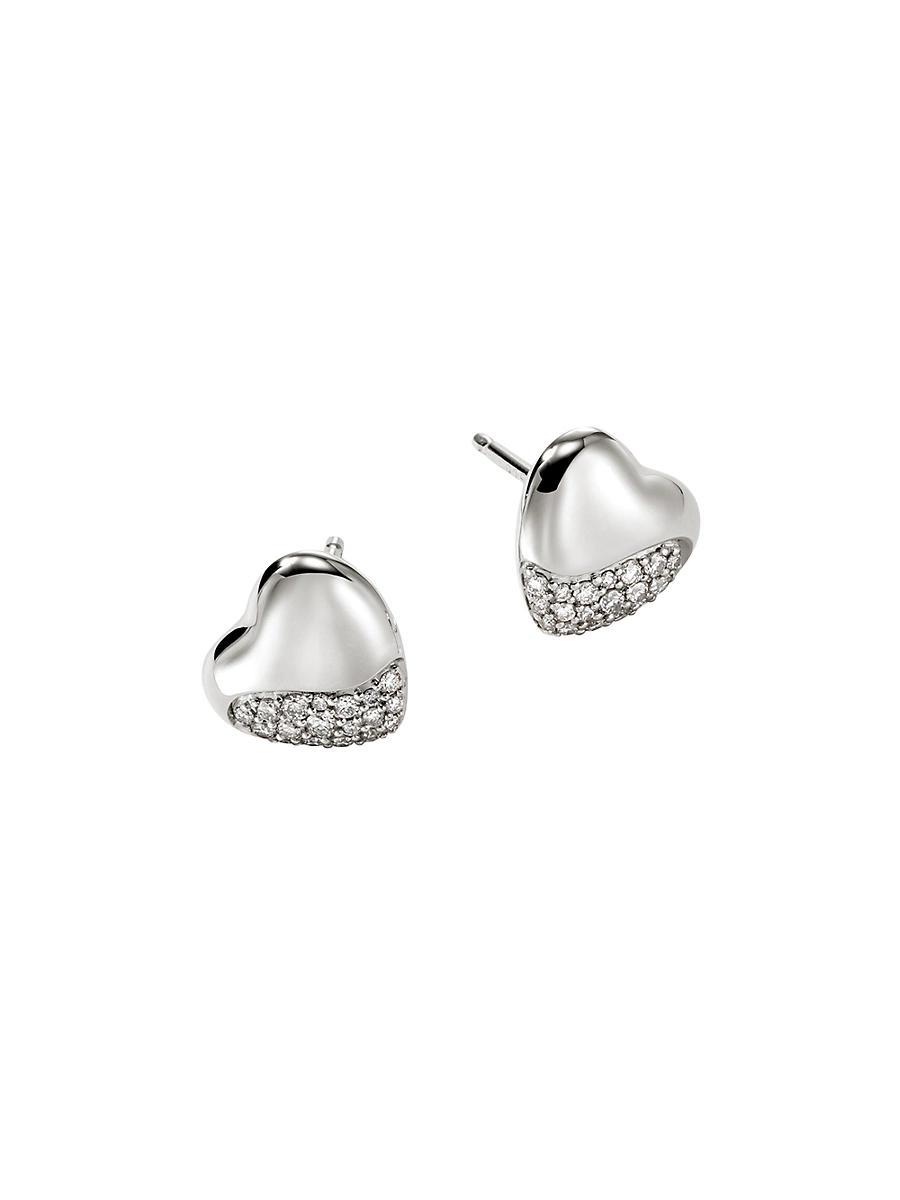 Womens Pebble Sterling Silver & 0.25 TCW Diamond Heart Stud Earrings Product Image