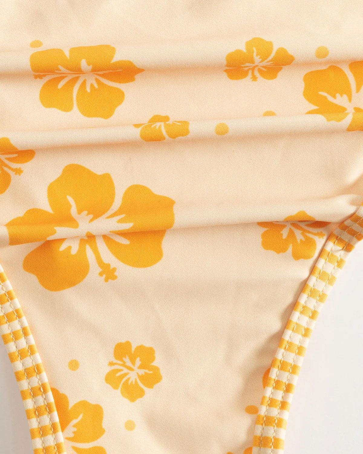Yellow Floral Contrast Hoop Bikini Set Product Image