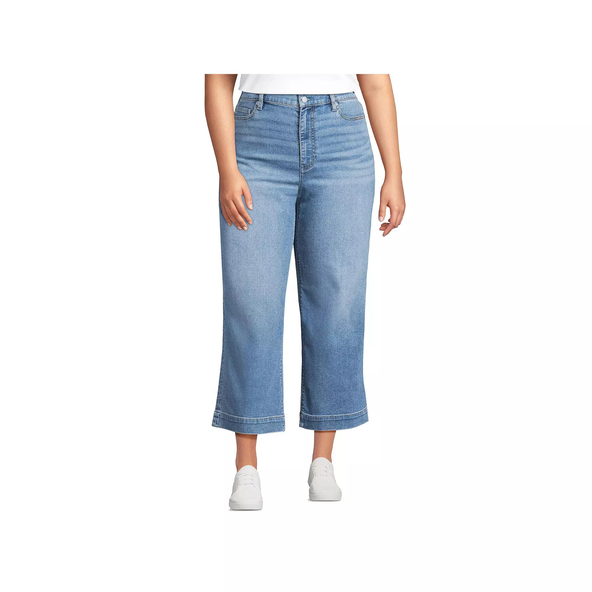 Plus Size Lands' End High-Rise Wide Leg Crop Jeans, Women's, Size: 18 W, Beau Blue Product Image