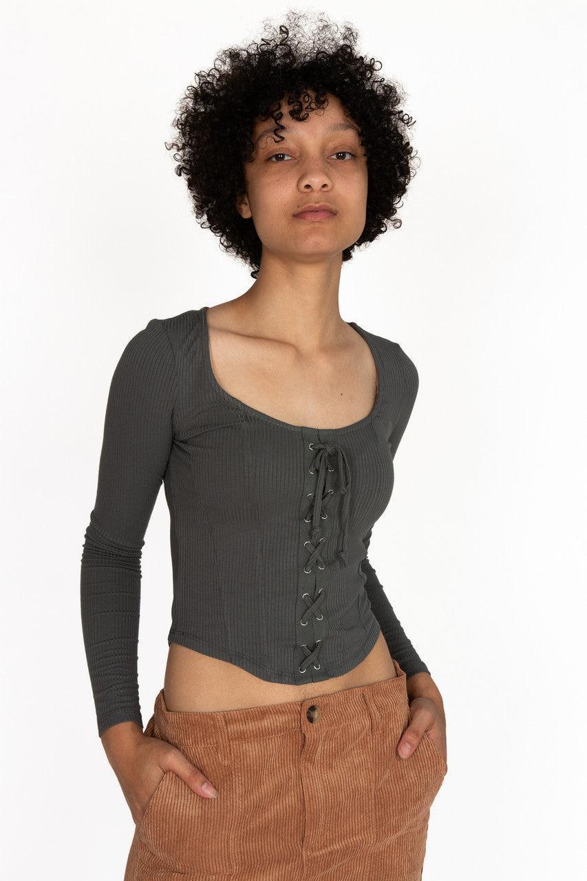 Lace Up Front Long Sleeve Top Product Image