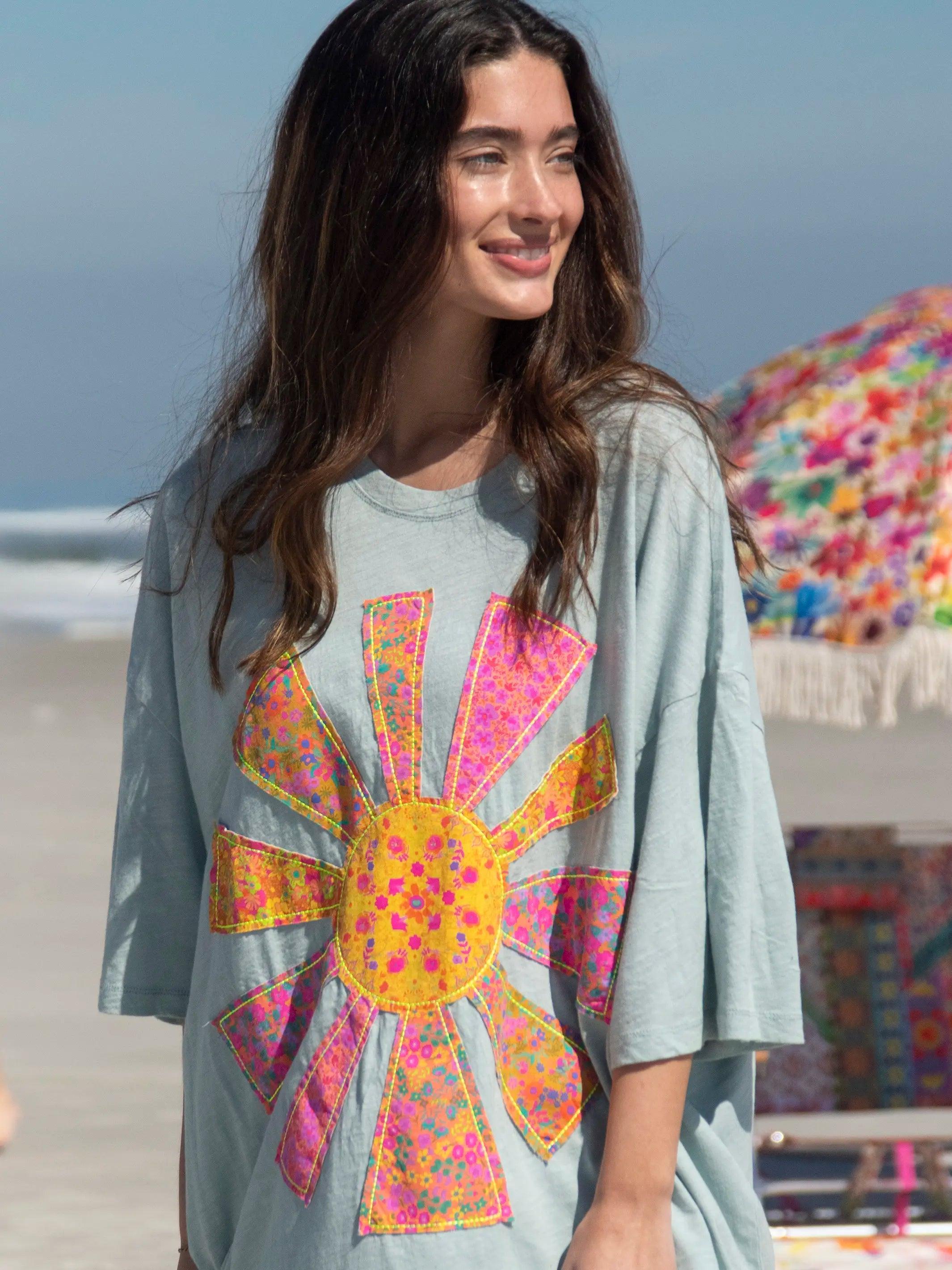 Oversized Cotton Applique Tee - Bay Sunshine Product Image