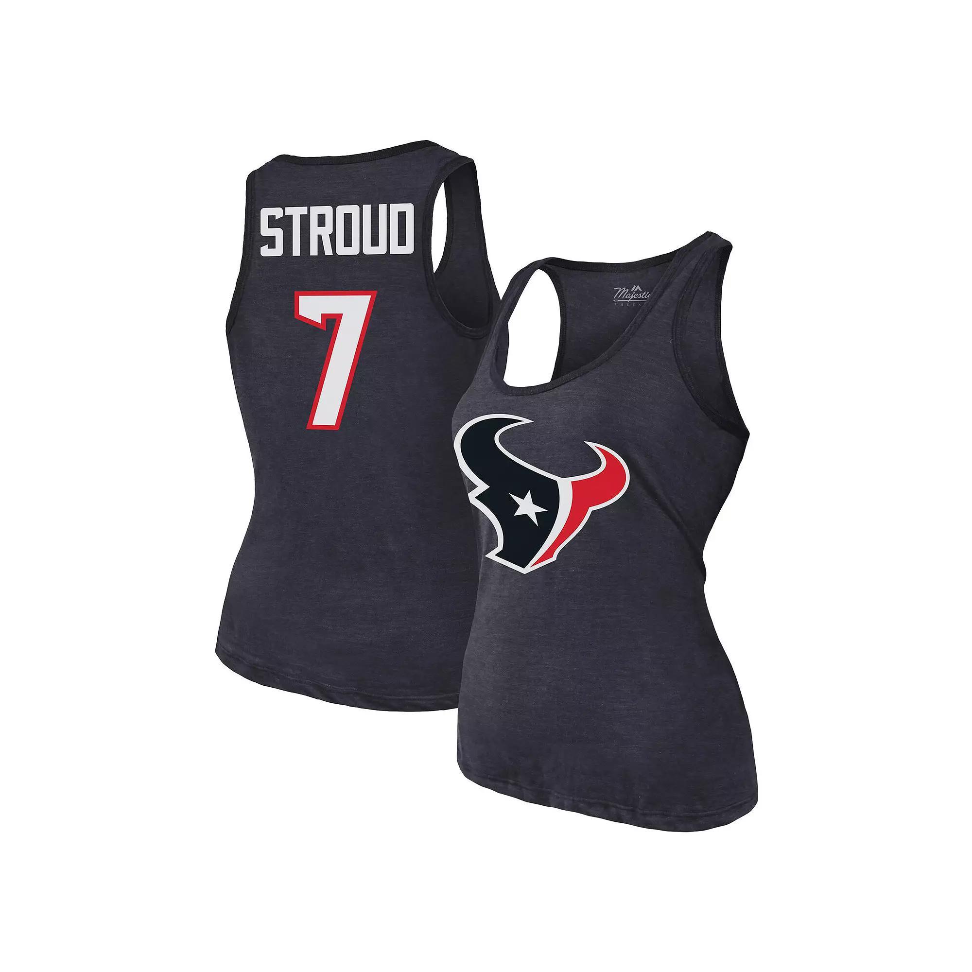 Women's Majestic Threads C.J. Stroud Navy Houston Texans Name & Number Tri-Blend Tank Top, Size: XL, Blue Product Image