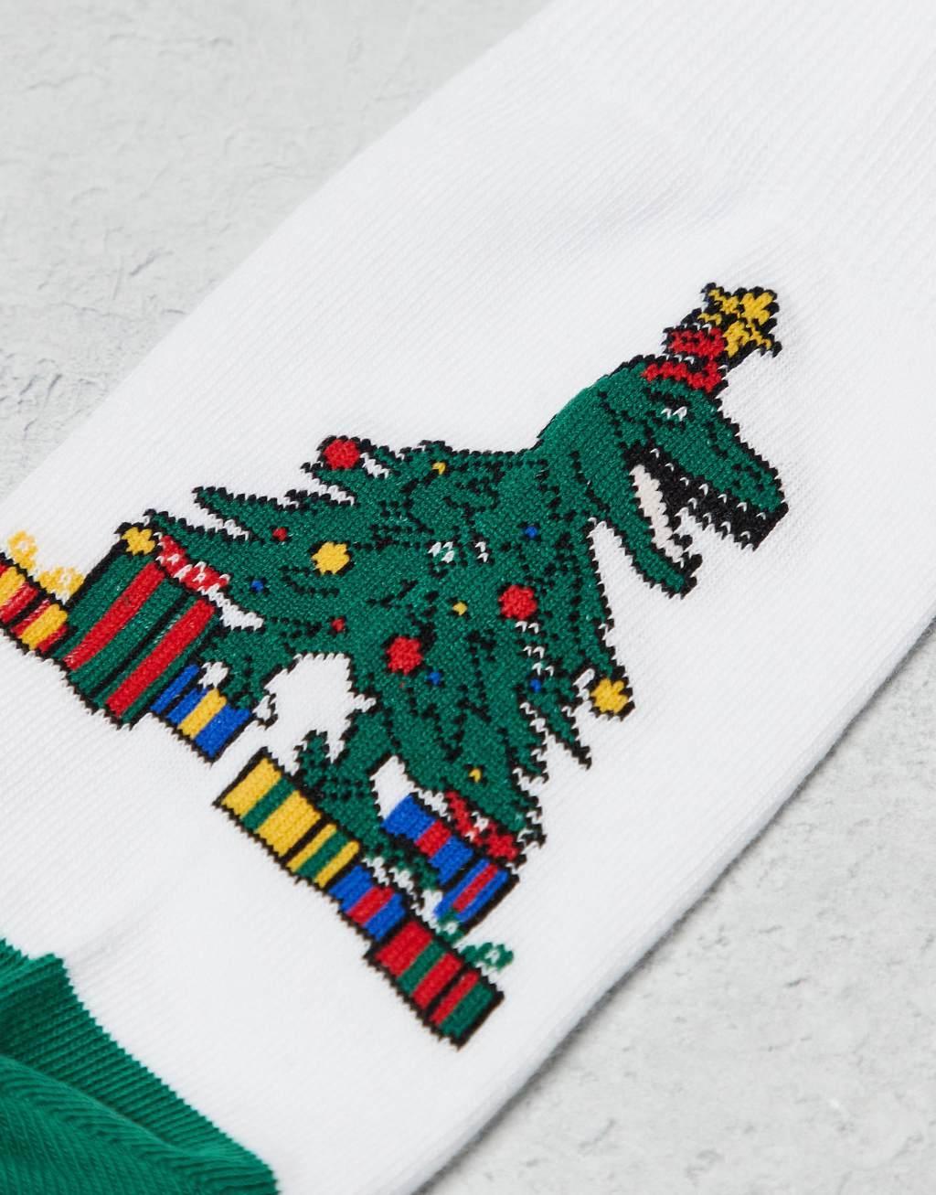 ASOS DESIGN Christmas dinosaur tree socks in white Product Image