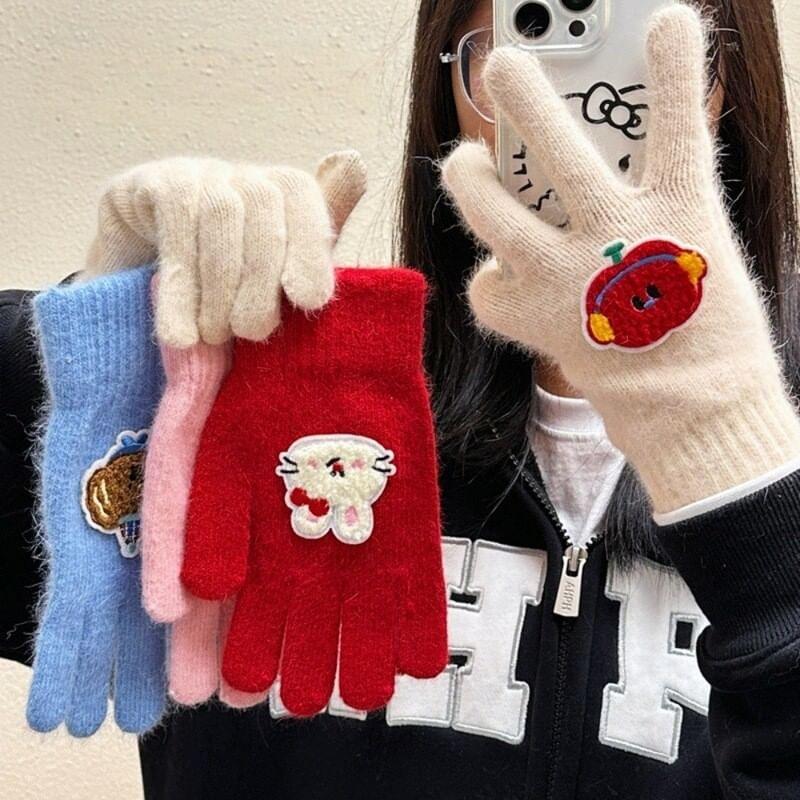 Cartoon Applique Knit Gloves Product Image