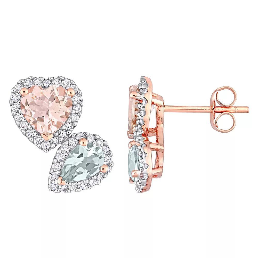 Stella Grace 10k Rose Gold Morganite, Aquamarine & 3/8 Carat T.W. Diamond Stud Earrings, Women's Product Image