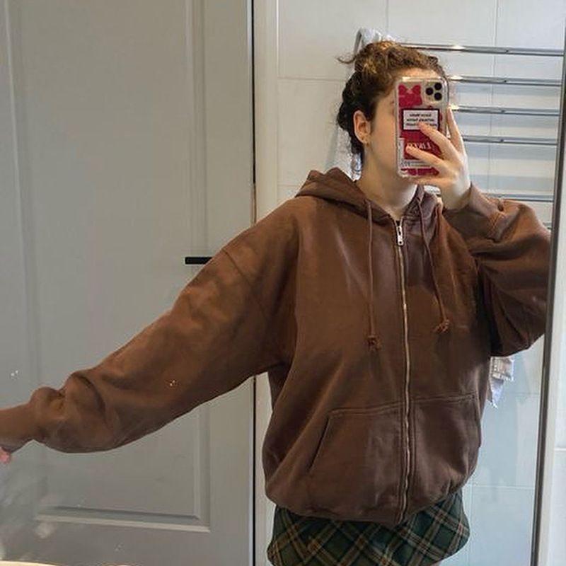 Plain Zip-Up Hoodie Product Image