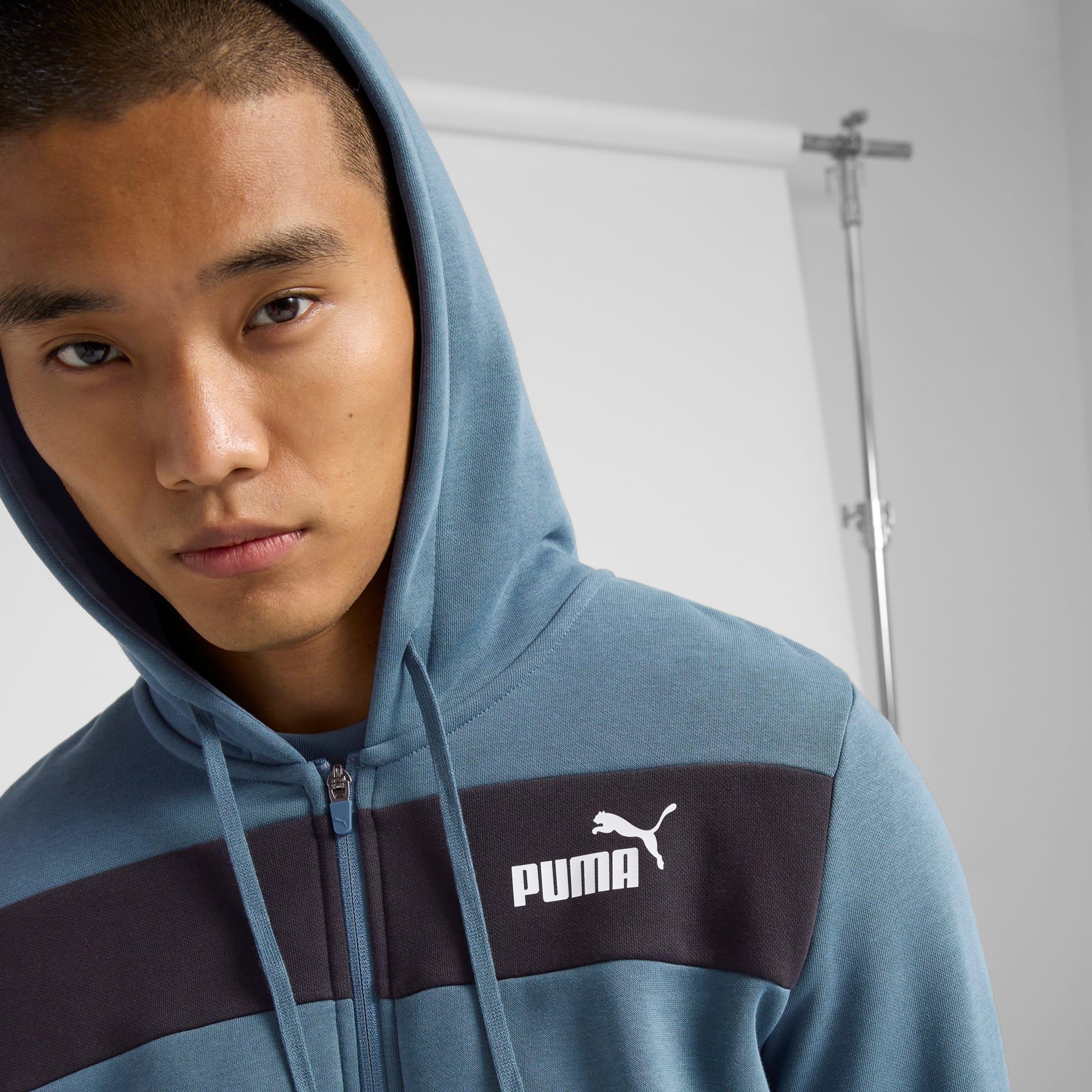 PUMA Power Mens Colorblock Hoodie in Grey Skies Product Image