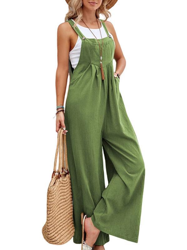 Loose Plus Size Pleated Split-Joint Square-Neck Overalls Product Image