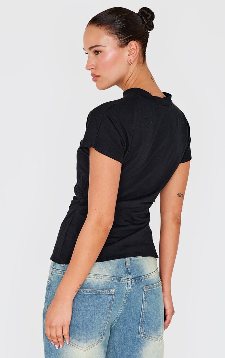 Black Oversized Cinched Waist Detail T Shirt Product Image