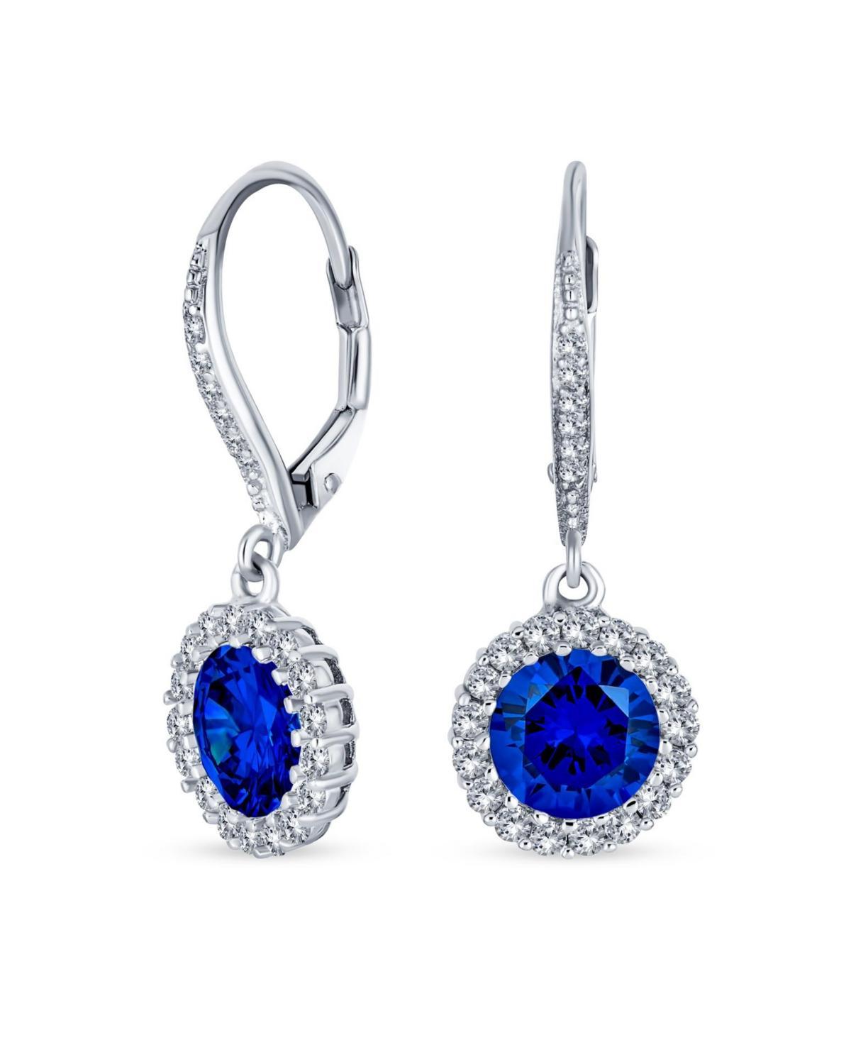 Bling Jewelry 3Ct Cubic Zirconia Round Solitaire Cz Halo Dangle Drop Lever back Earrings For Women .925 Sterling Silver Product Image