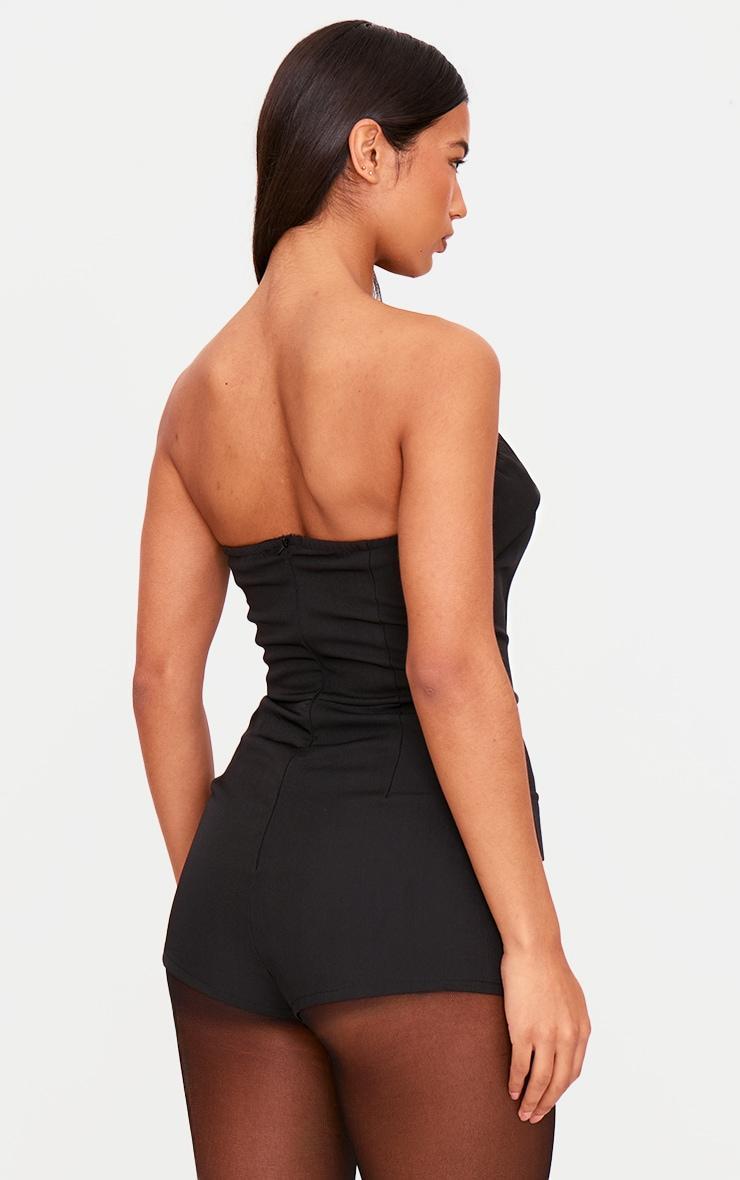 Black Structured Woven Corset Detail Bandeau Romper Product Image