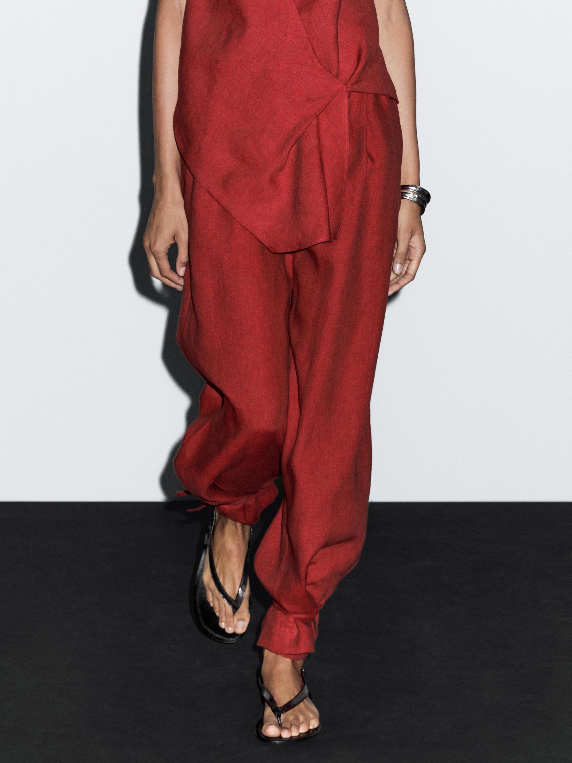 100% linen trousers with bow detail Product Image