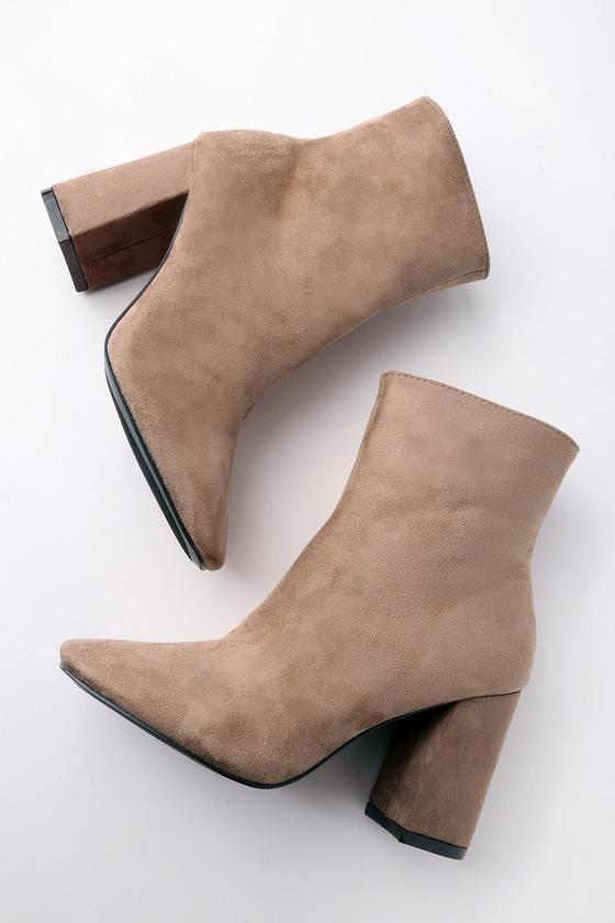 My Generation Taupe Suede High Heel Mid-Calf Boots Product Image