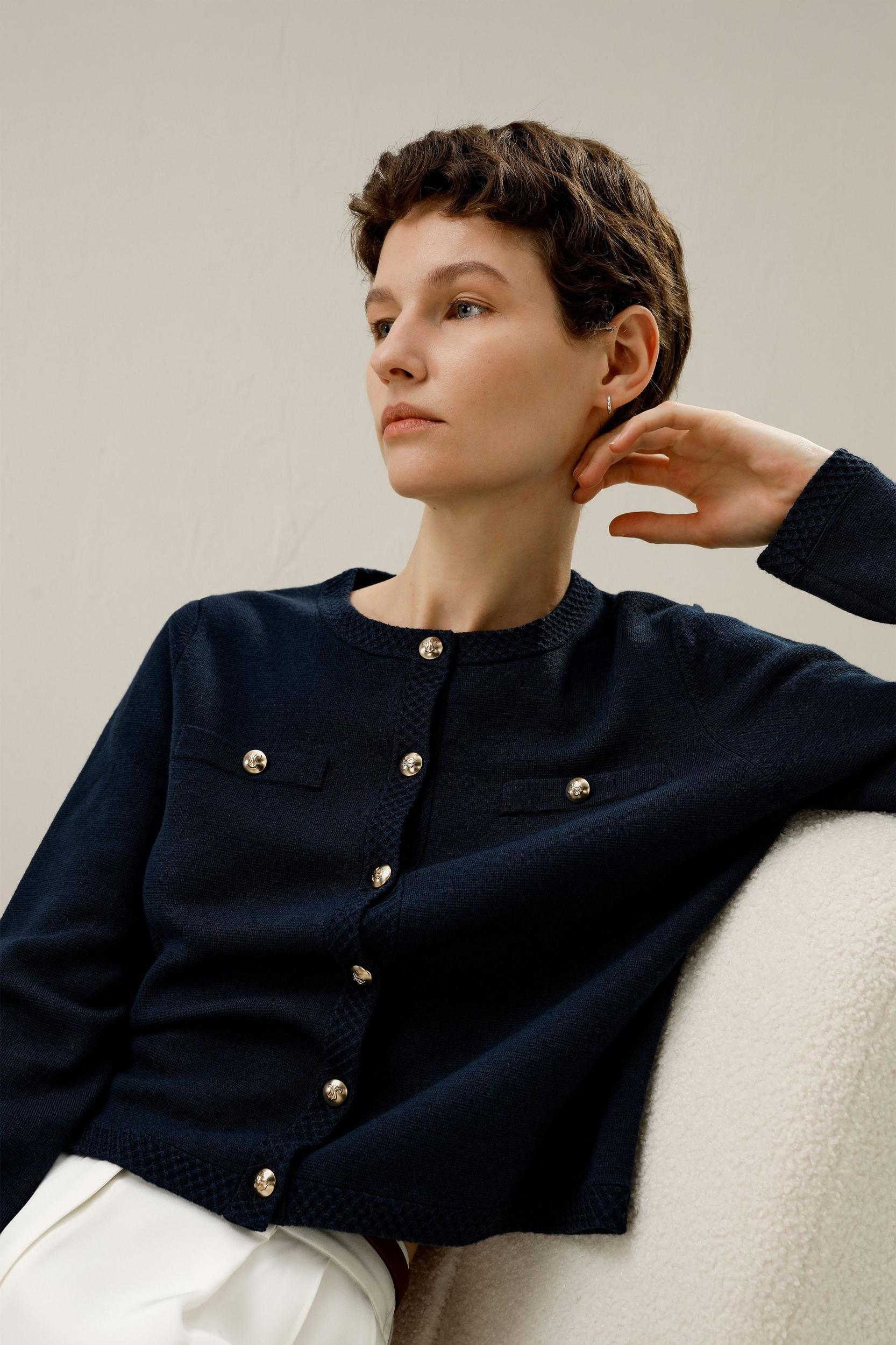 Merino Wool Golden Buttons Cardigan Product Image