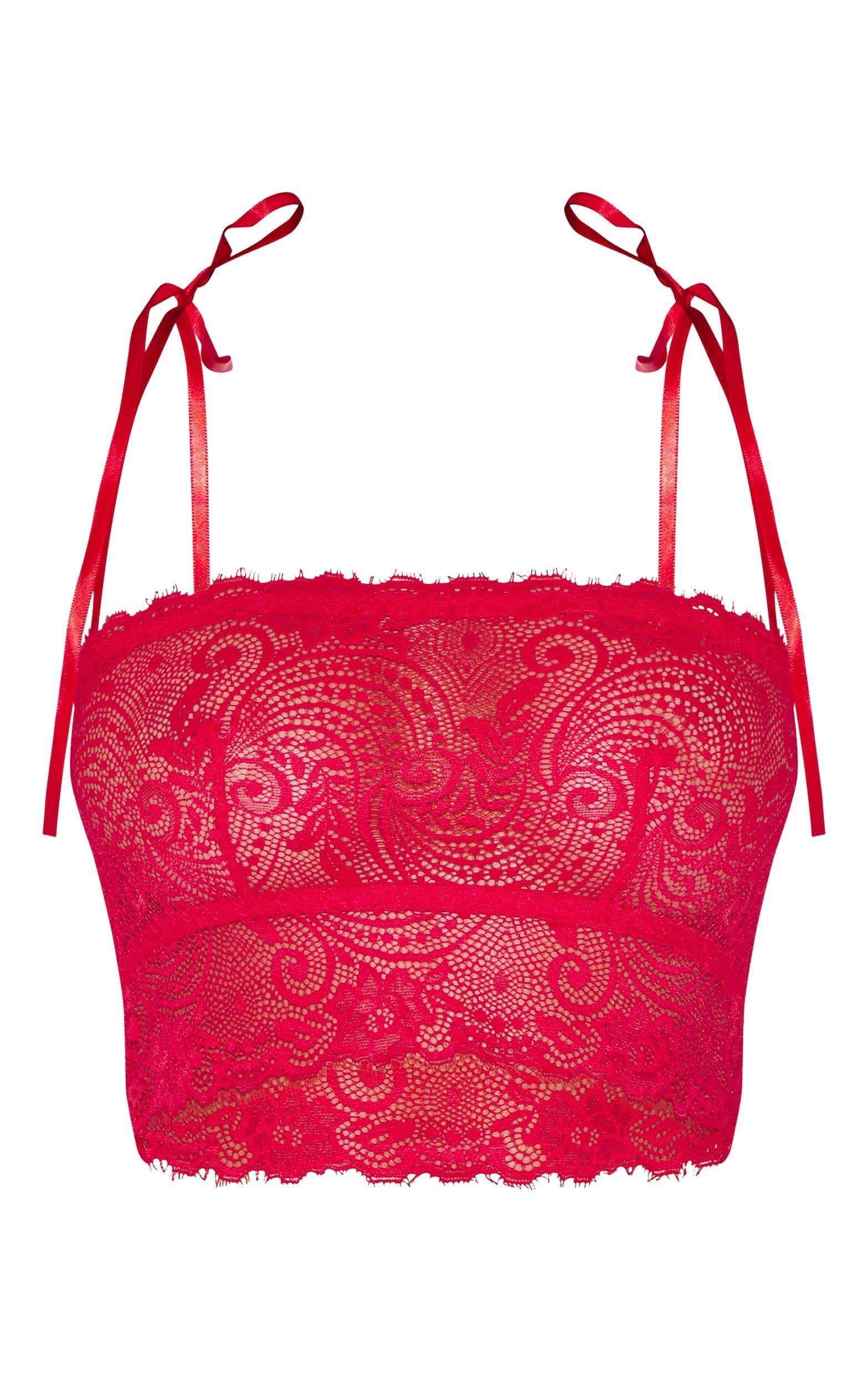 Red Lace Tie Strap Bralette Product Image