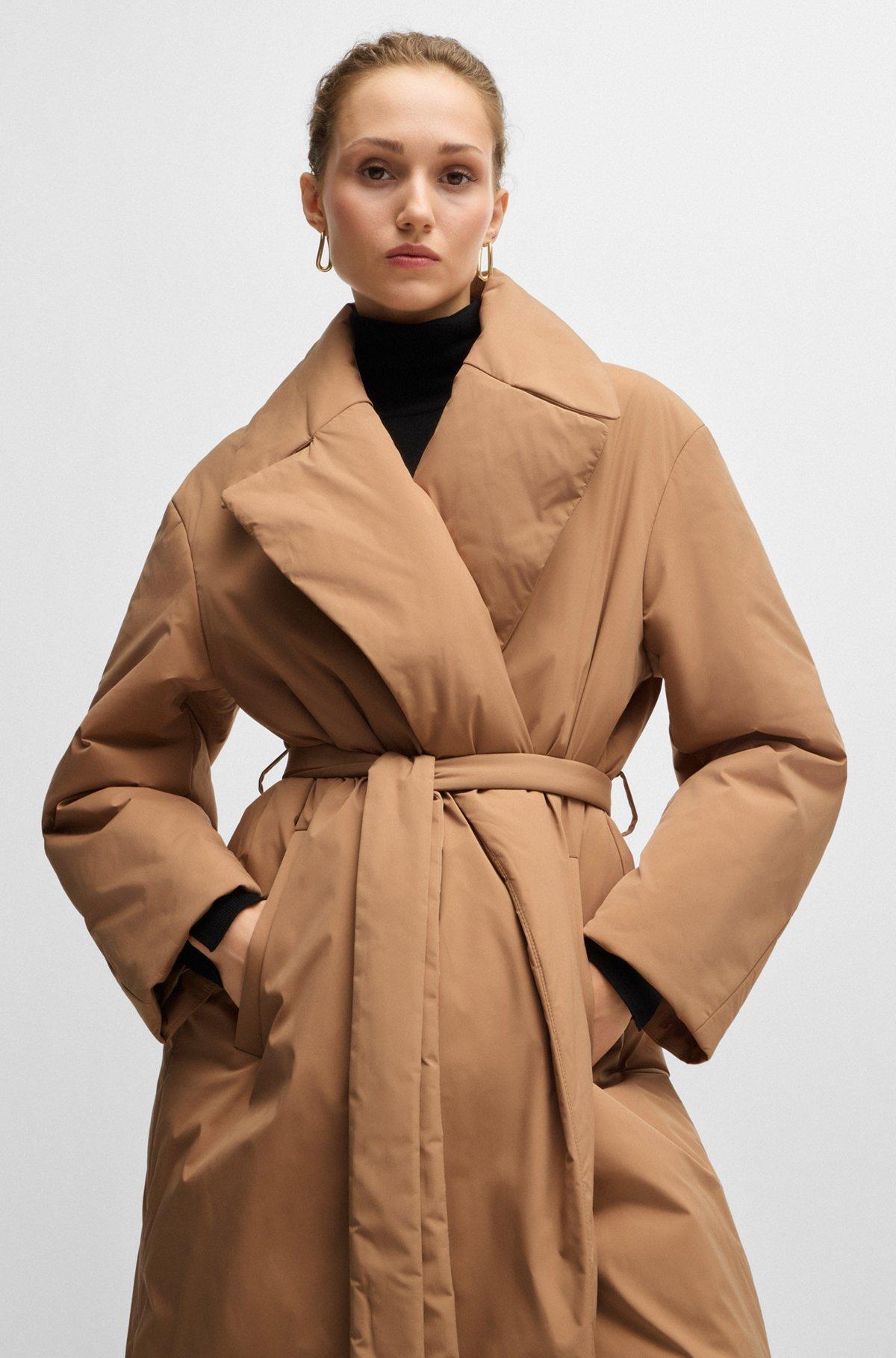 Water-repellent padded coat with tie-up belt Product Image