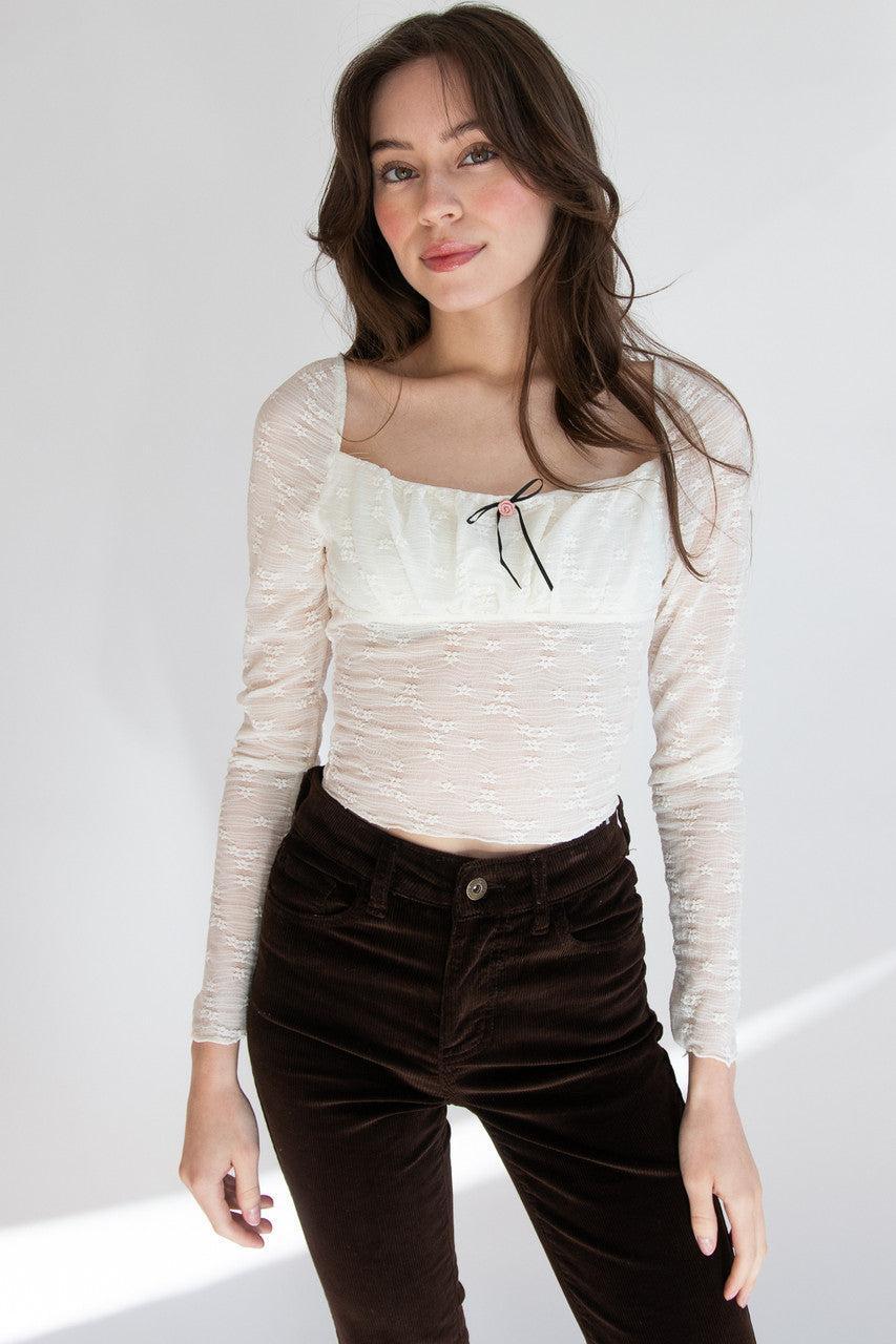 Milkmaid Rosette Bow Long Sleeve Top Product Image