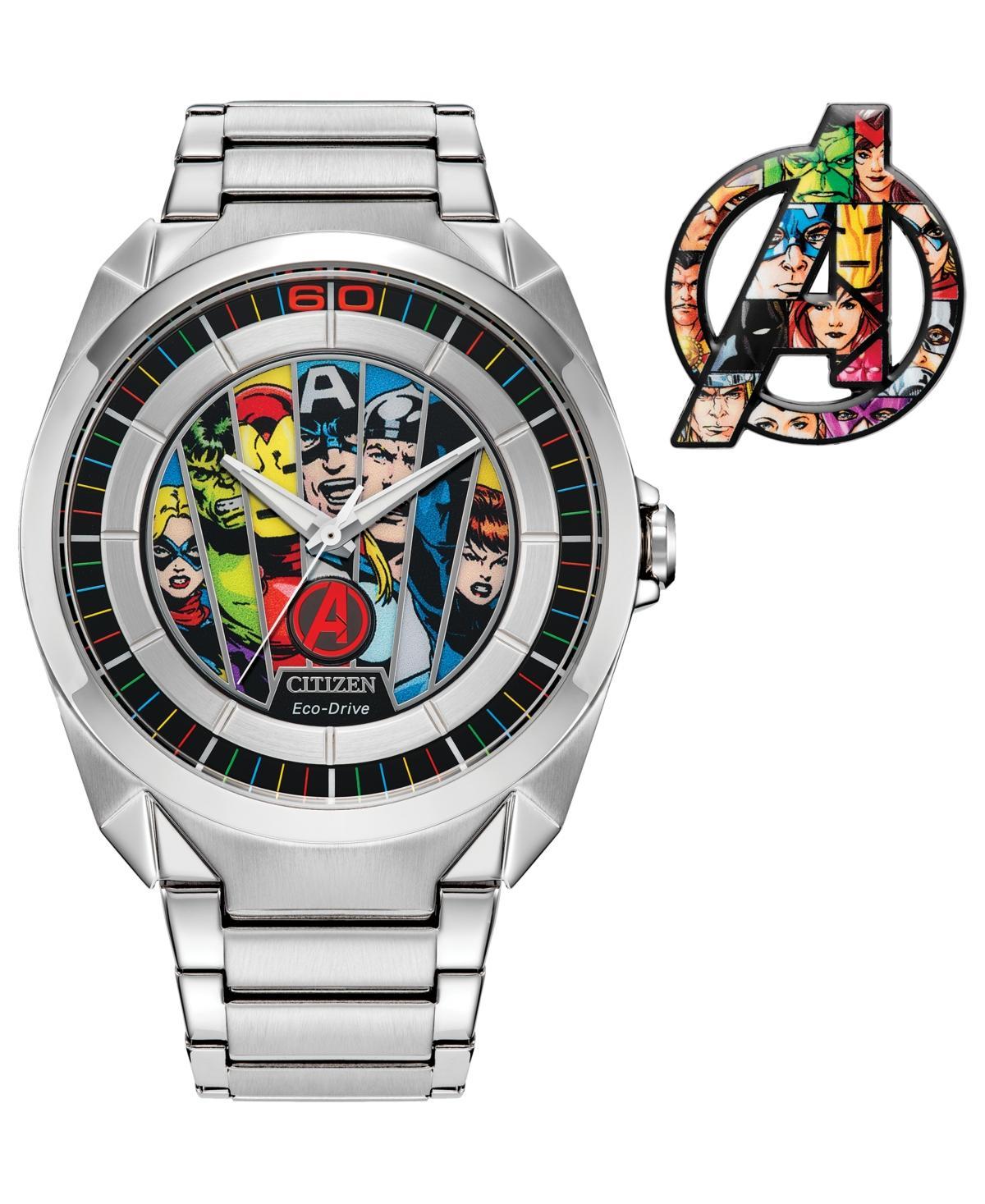 Citizen Mens Eco-Drive Marvel Avengers Stainless Steel Bracelet Watch & Pin Box Set - AW2080-64W Silver Product Image