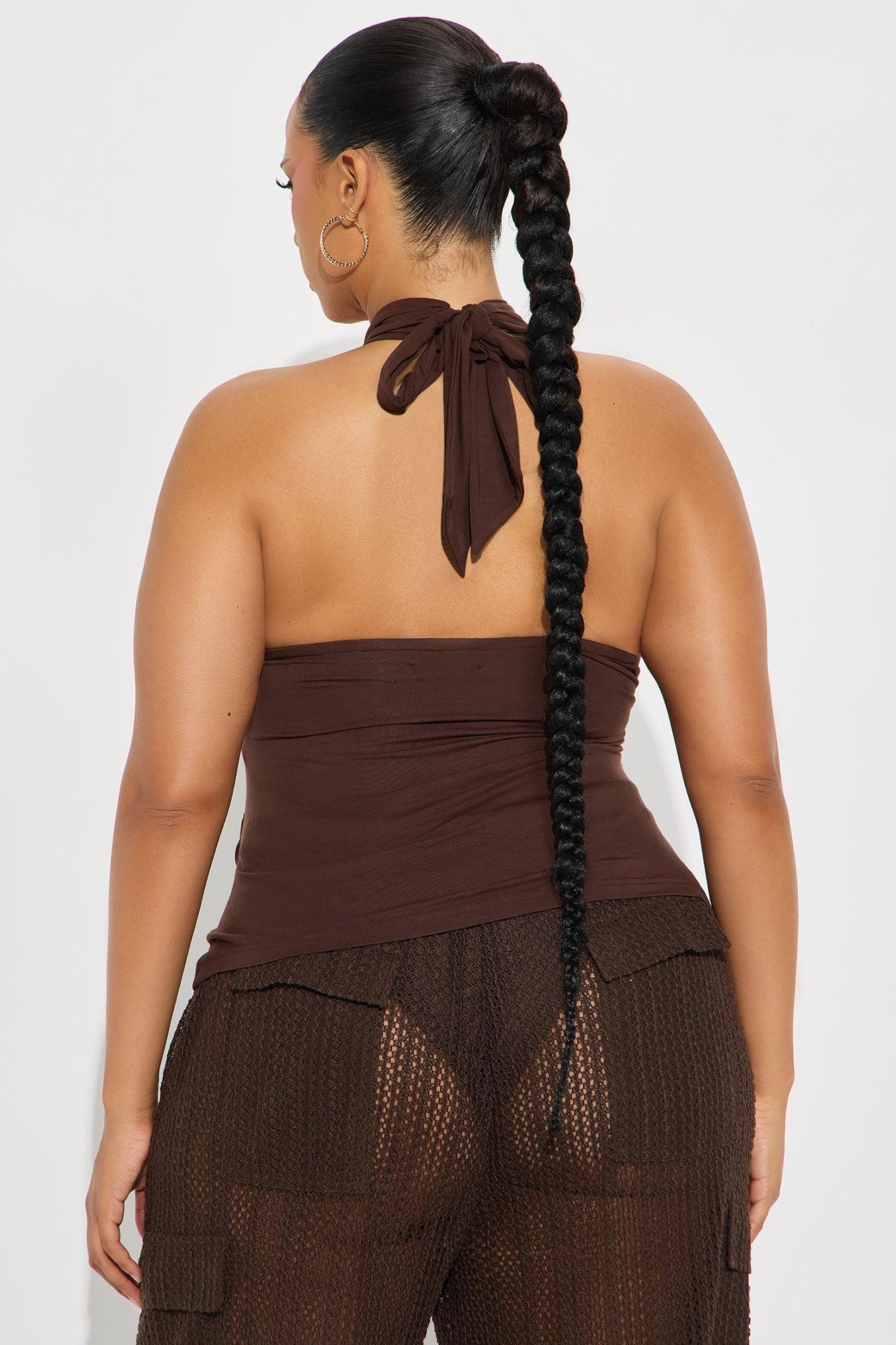 Dreamcatcher Draped Halter Top - Chocolate Female Product Image