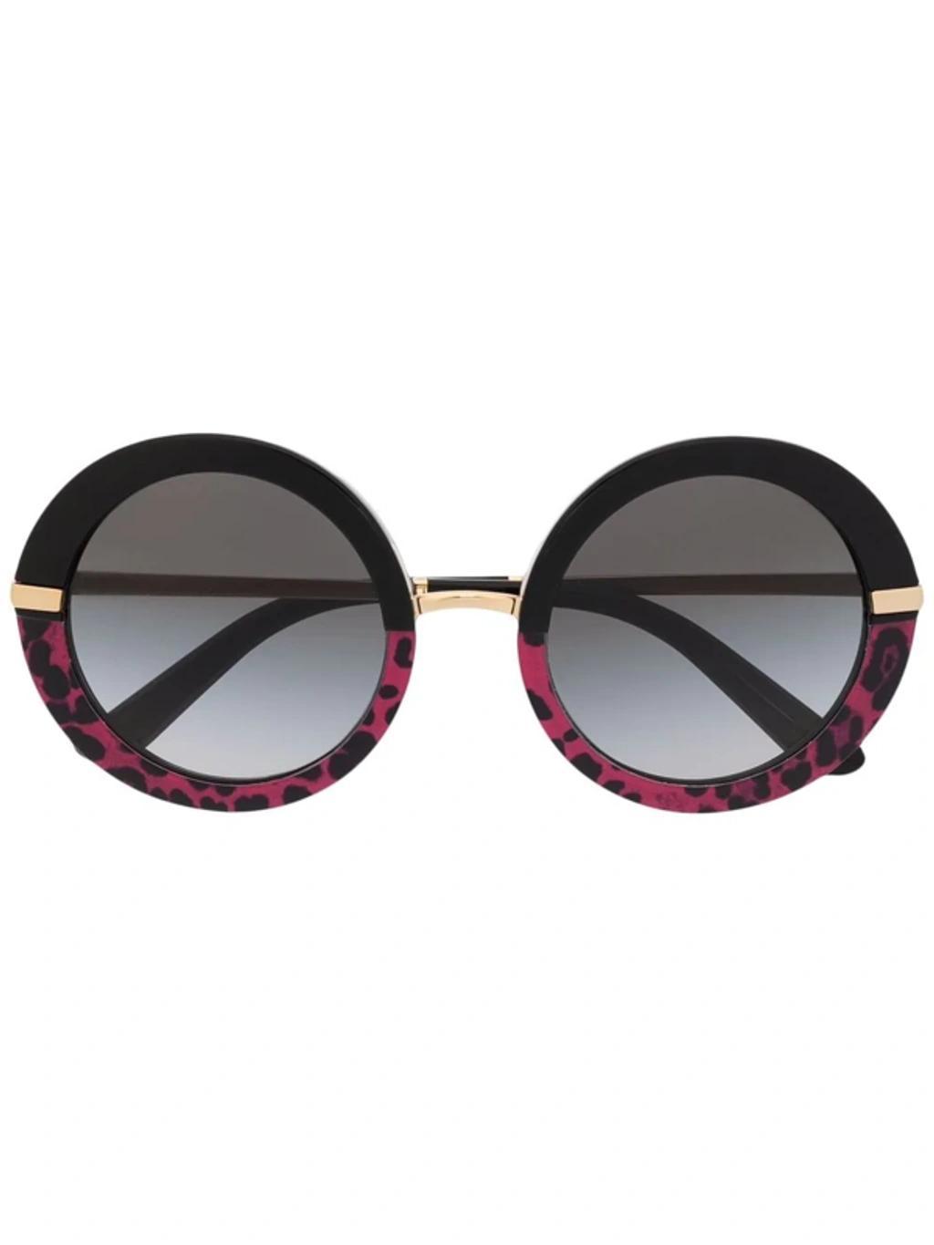 DOLCE & GABBANA Leopard-print Round-frame Sunglasses In Pink Leo Print Product Image