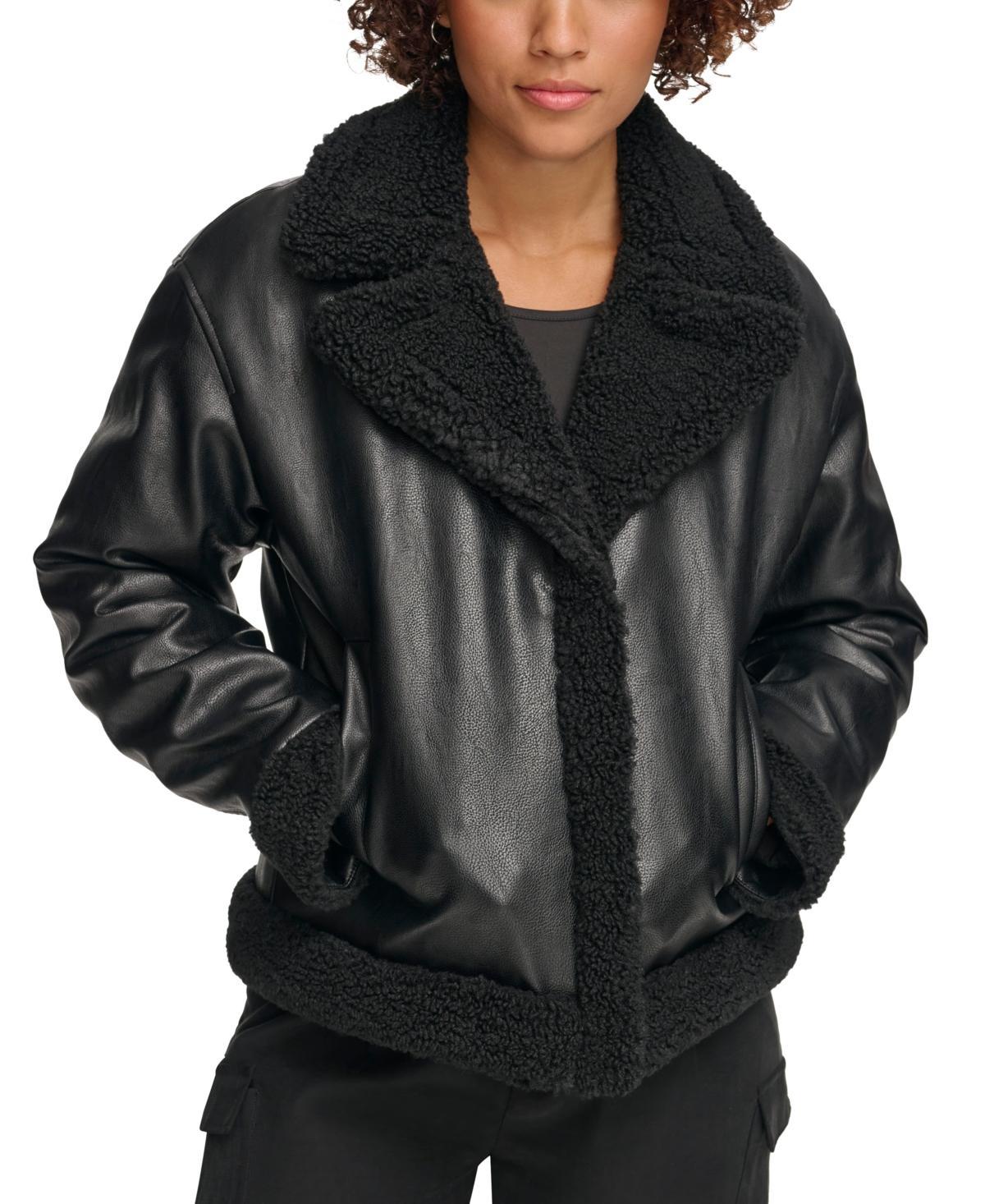 Levis Womens Faux-Fur-Trimmed Faux-Leather Moto Jacket Product Image