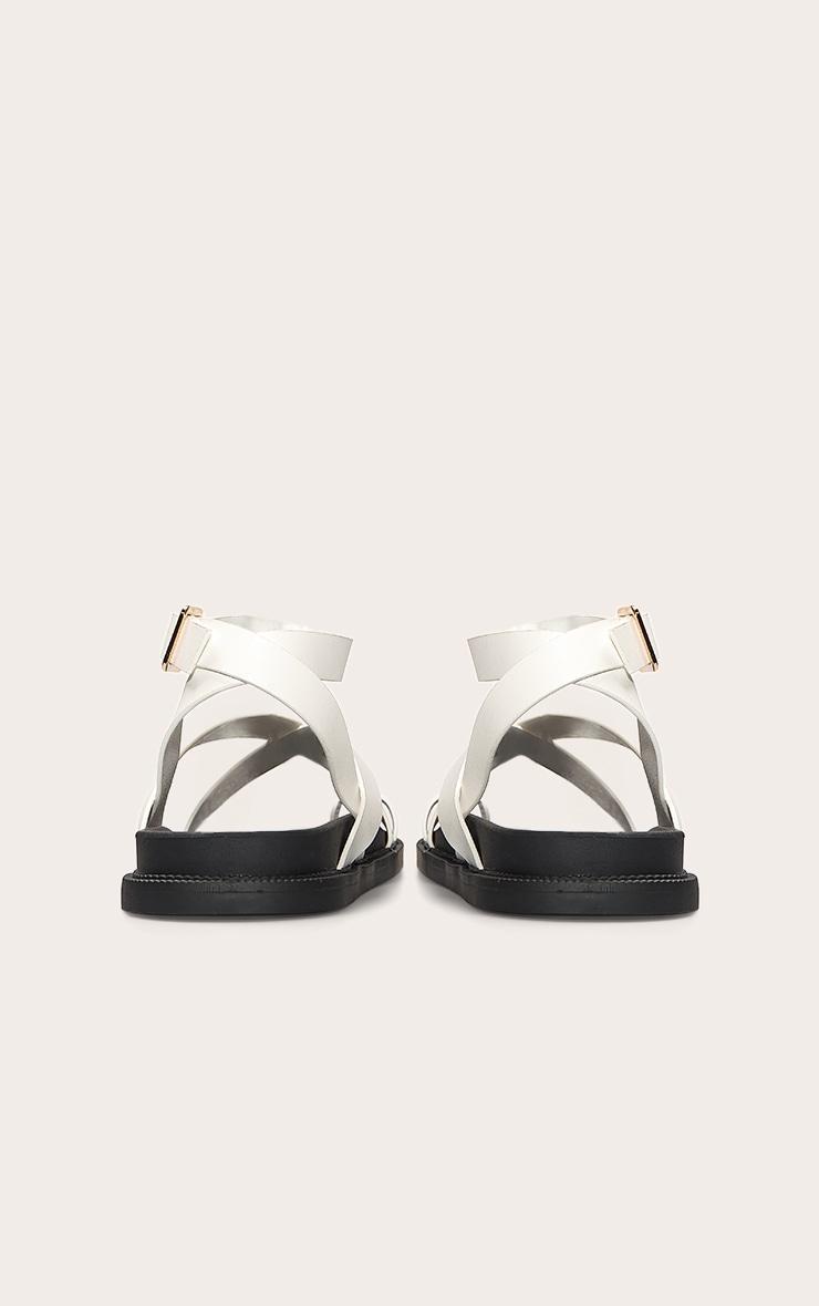 White Pu Round Toe Ankle Strap Footbed Sandals Product Image