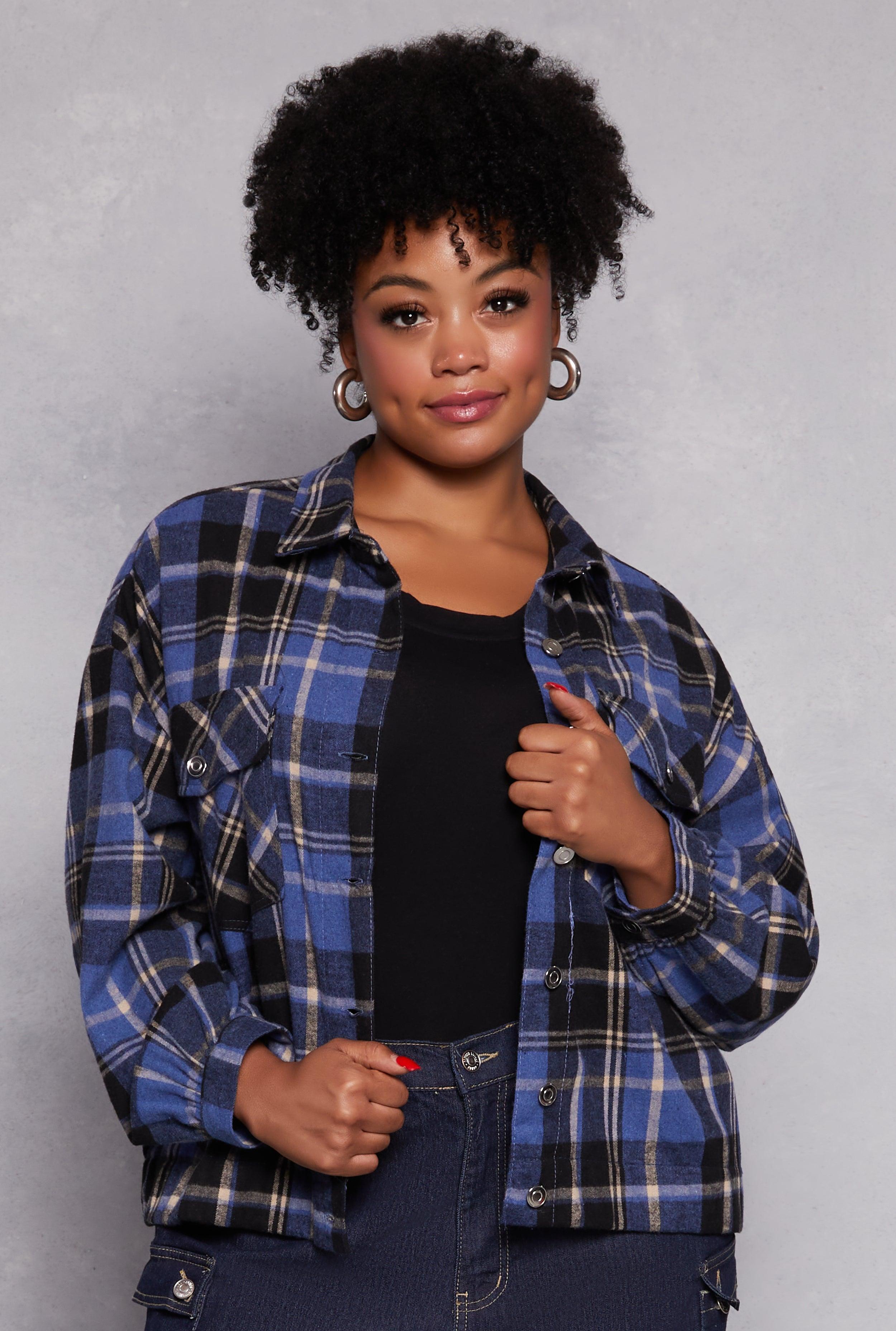 Womens Plus Size Plaid Brushed Knit Flannel Shirt Product Image