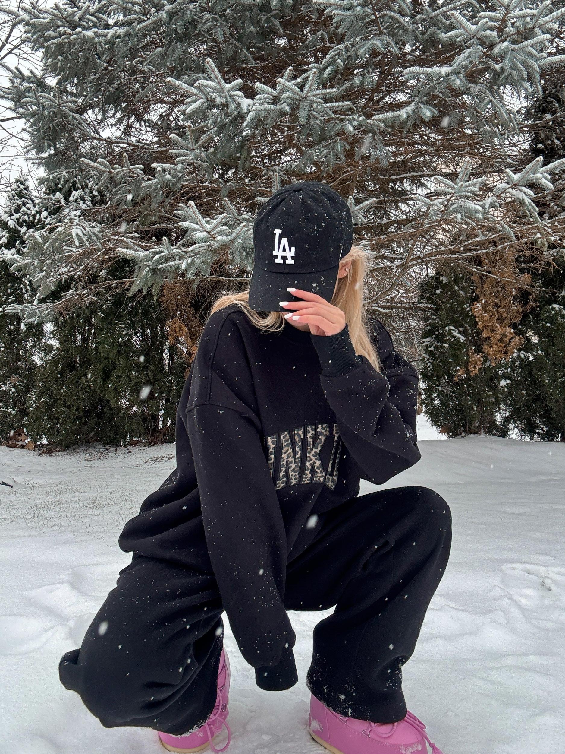 Black Basic Blank Flare Sweatpants Product Image