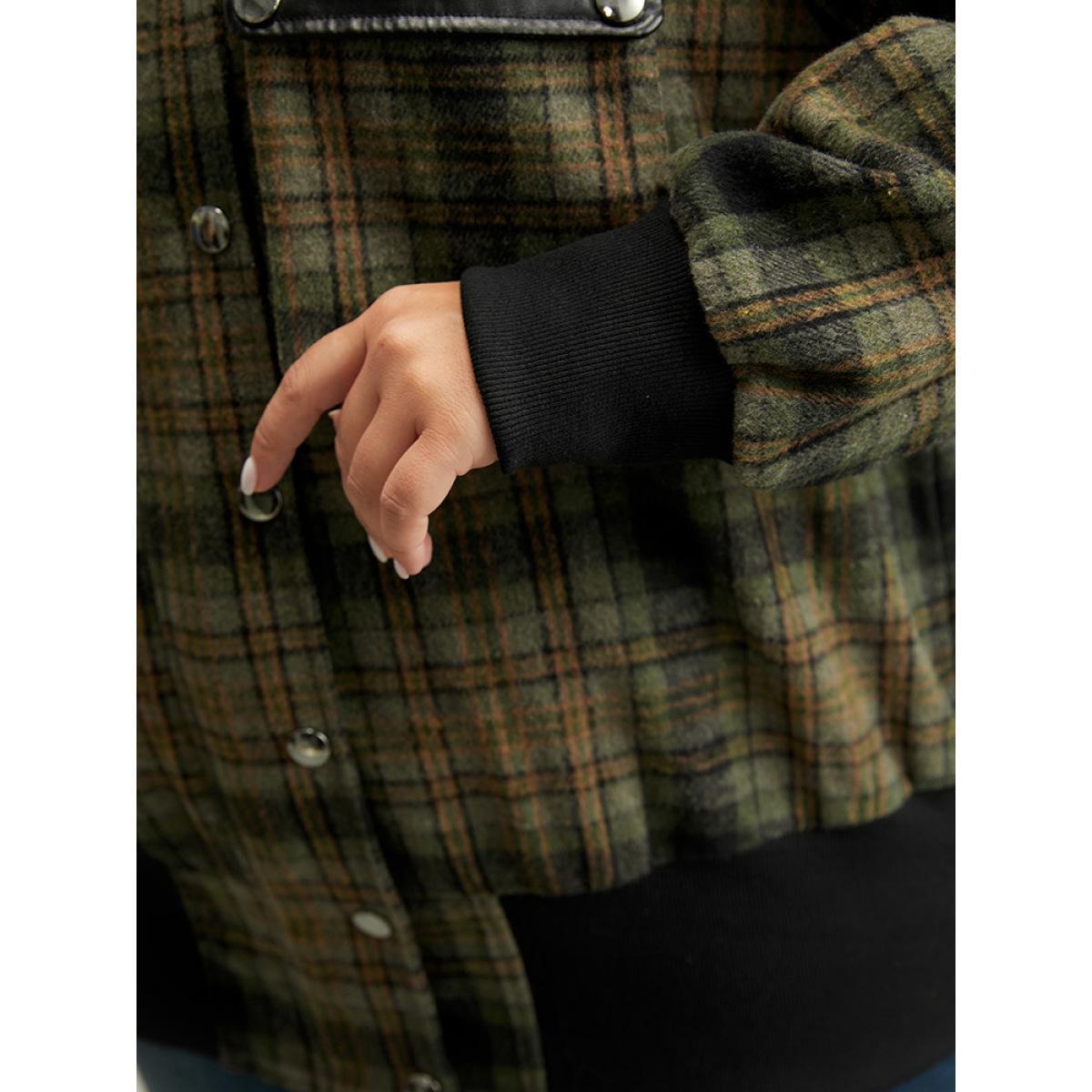 Plus Size Plaid Flap Pocket Zipper Fly Jacket Women Multicolor Elastic cuffs Pocket Dailywear Jackets BloomChic 12/L Product Image