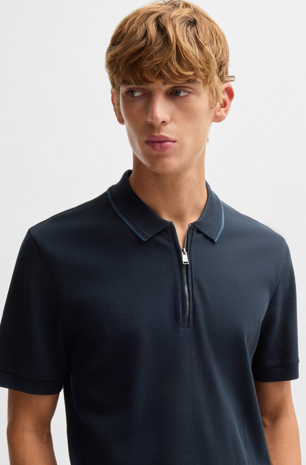 Structured-cotton polo shirt with zip placket Product Image