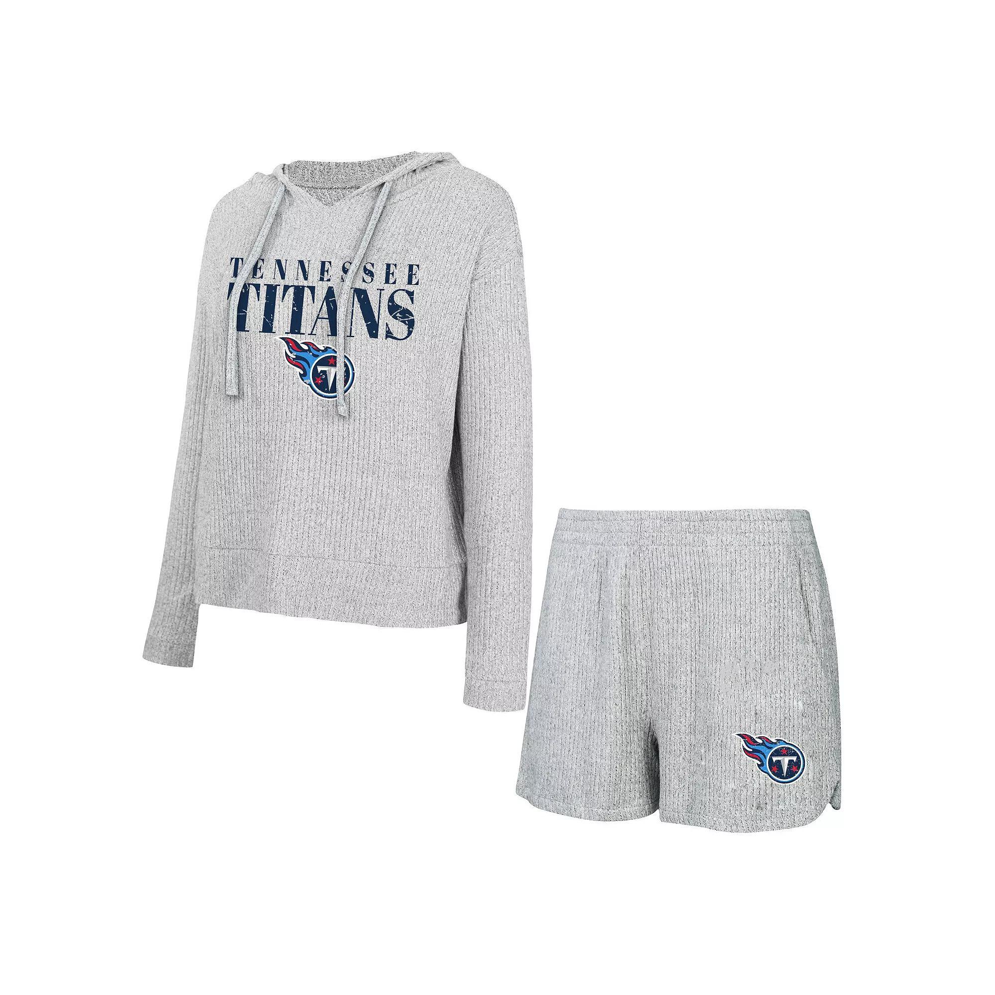 Women's Concepts Sport Gray Tennessee Titans Juniper Long Sleeve Hoodie T-Shirt & Shorts Set,  Product Image