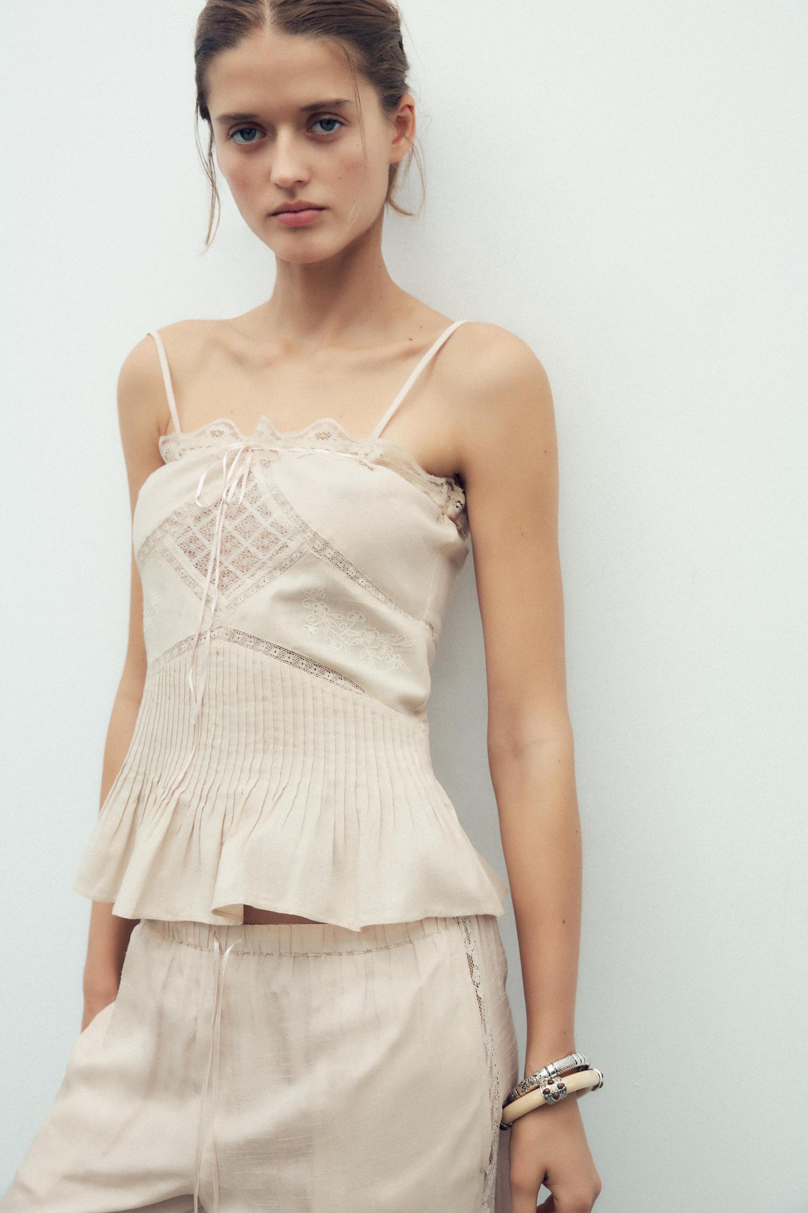 EMBROIDERED TIE BLOUSE Product Image