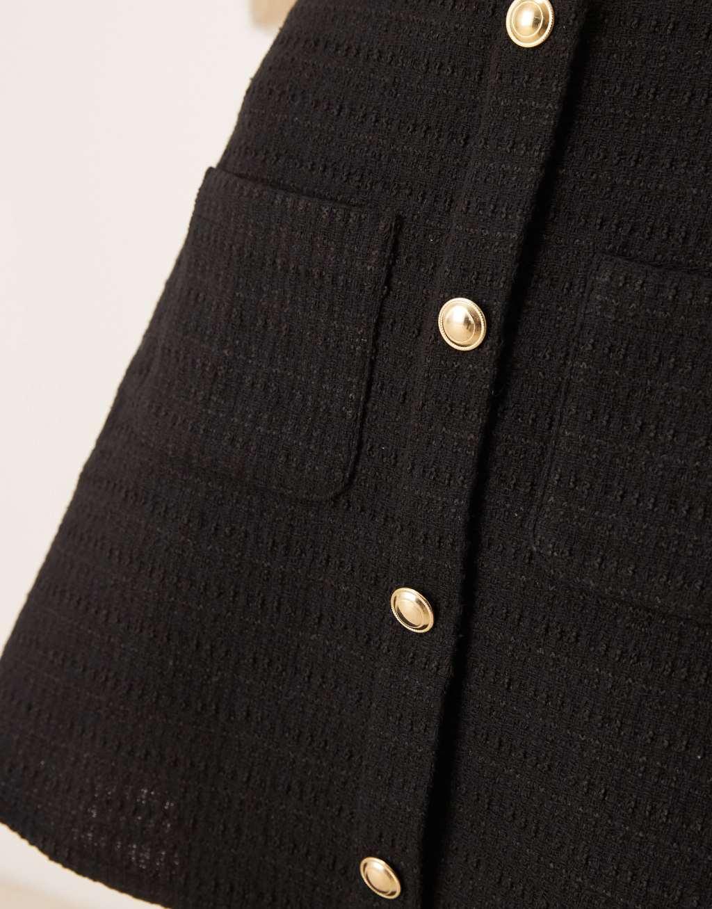 ASOS DESIGN button front boucle mini skirt in black Product Image