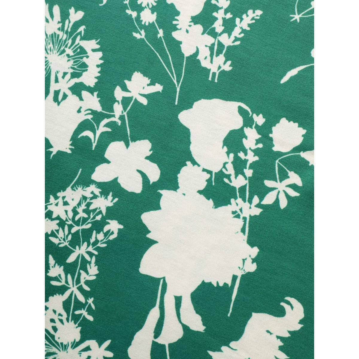 Plus Size Silhouette Floral Print Flutter Sleeve T-shirt DarkGreen Women Elegant Contrast Natural Flowers V-neck Everyday T-shirts BloomChic 12/L Product Image