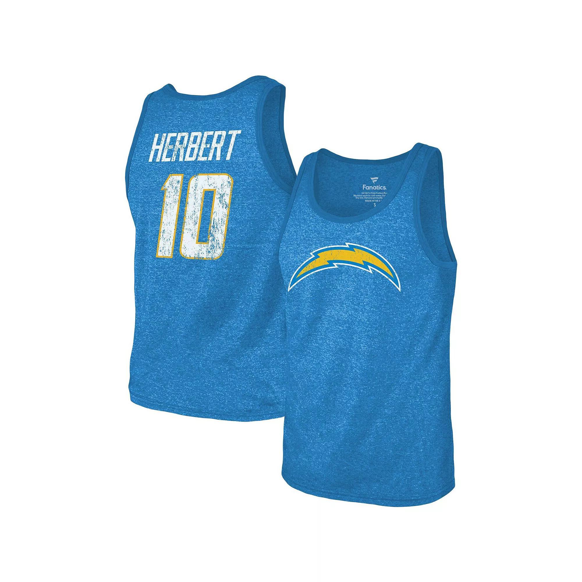 Men's Majestic Threads Justin Herbert Heathered Powder Blue Los Angeles Chargers Name & Number Tri-Blend Tank Top, Size: 2XL, Light Product Image