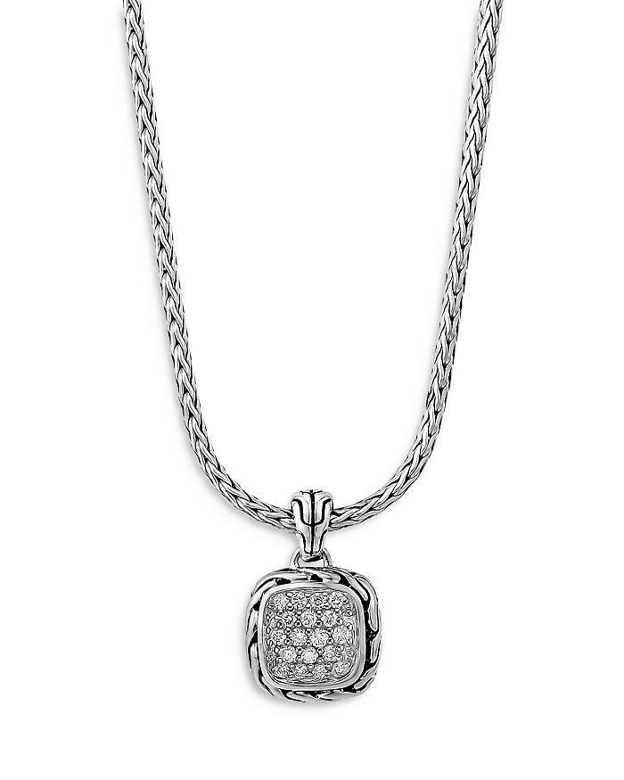 JOHN HARDY Sterling Silver Classic Diamond Pave Square Disc Pendant Necklace, 16-18 In White Diamond Product Image