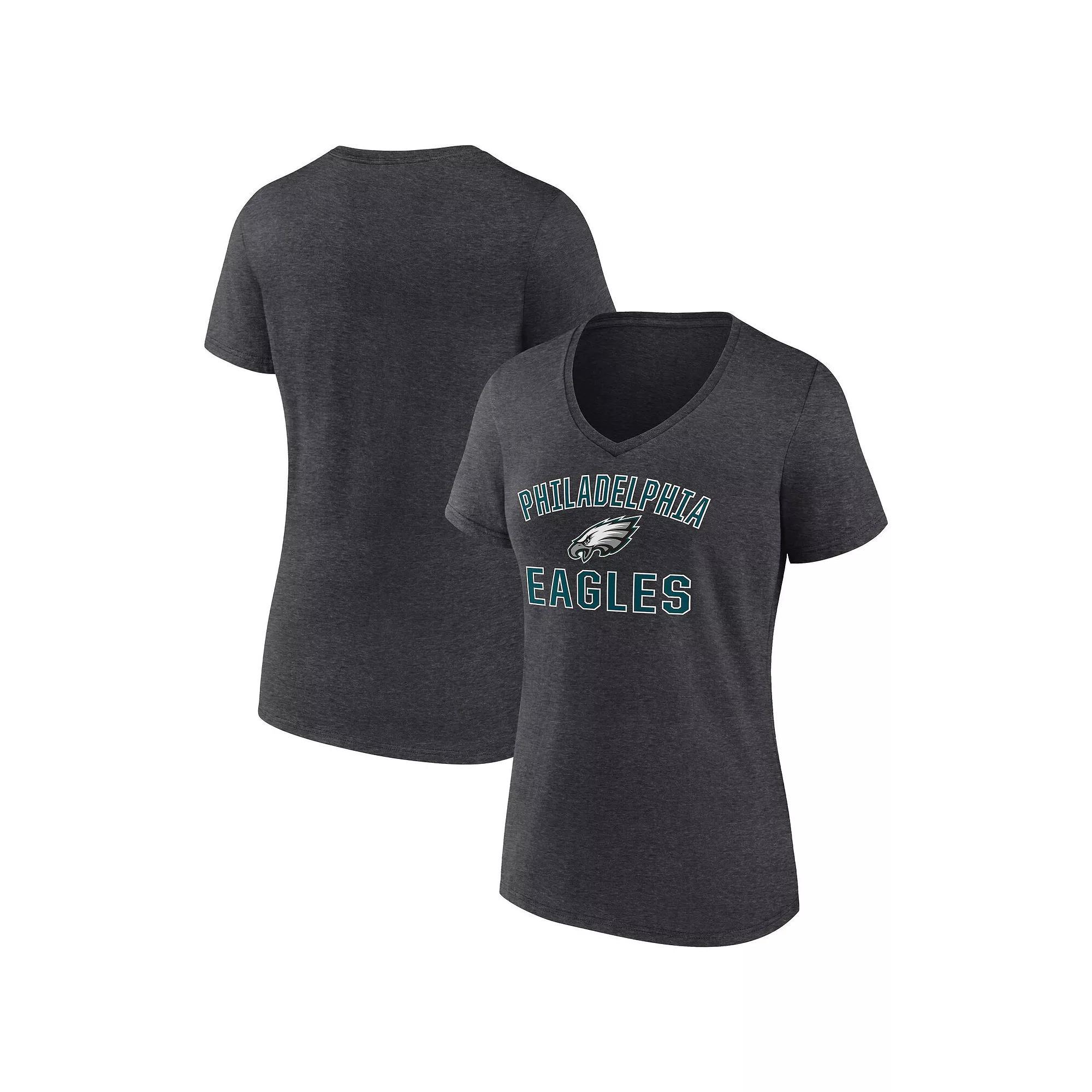 Women's Fanatics Heather Charcoal Philadelphia Eagles Victory Arch V-Neck T-Shirt, Size: Small Product Image