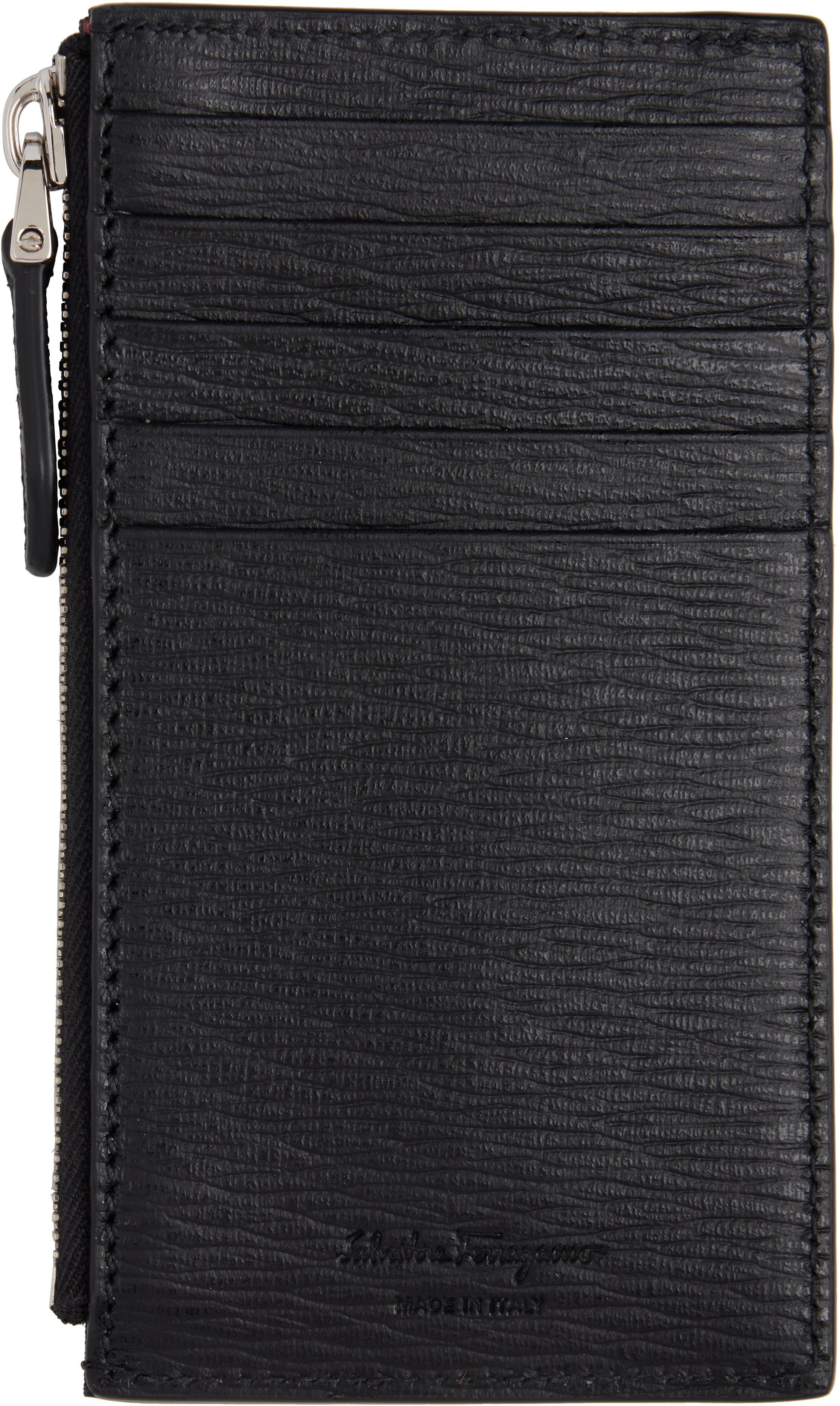 FERRAGAMO Black Gancini Credit Card Holder In Nero Red Product Image