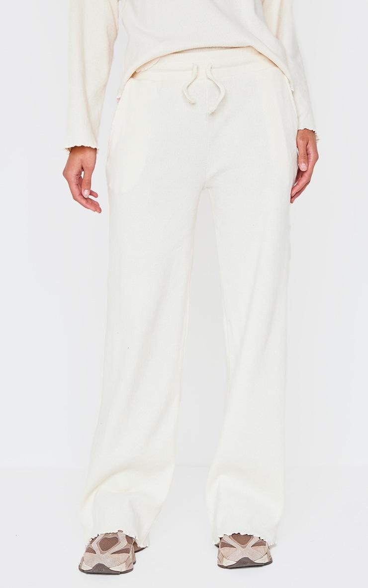 Cream Ribbed Oversized Wide Leg Pants Product Image