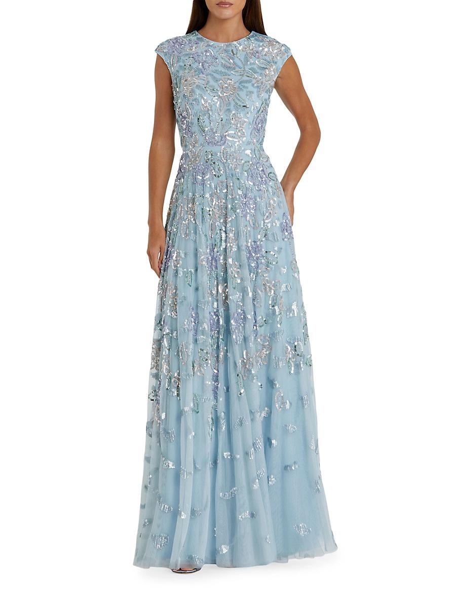 Womens Evening Sequined Cap-Sleeve A-Line Gown Product Image