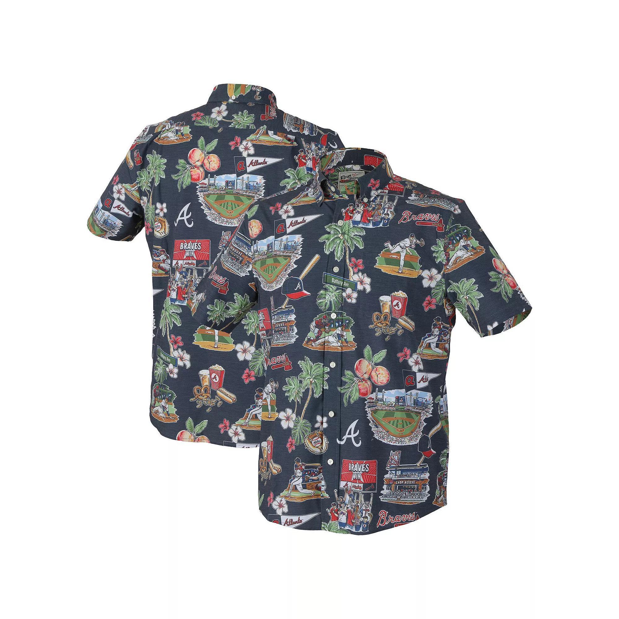 Men's Reyn Spooner  Navy Atlanta Braves Scenic Tri-Blend Performance Button-Up Top, Size: XXL, Blue Product Image