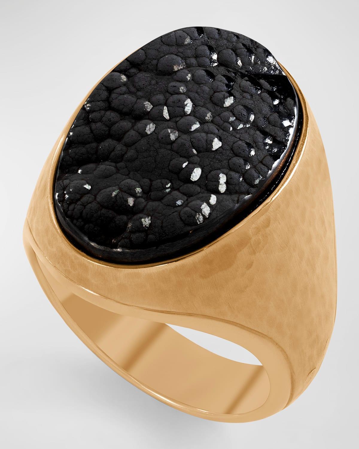 Mens 18K Yellow Gold Hematite Ring Product Image