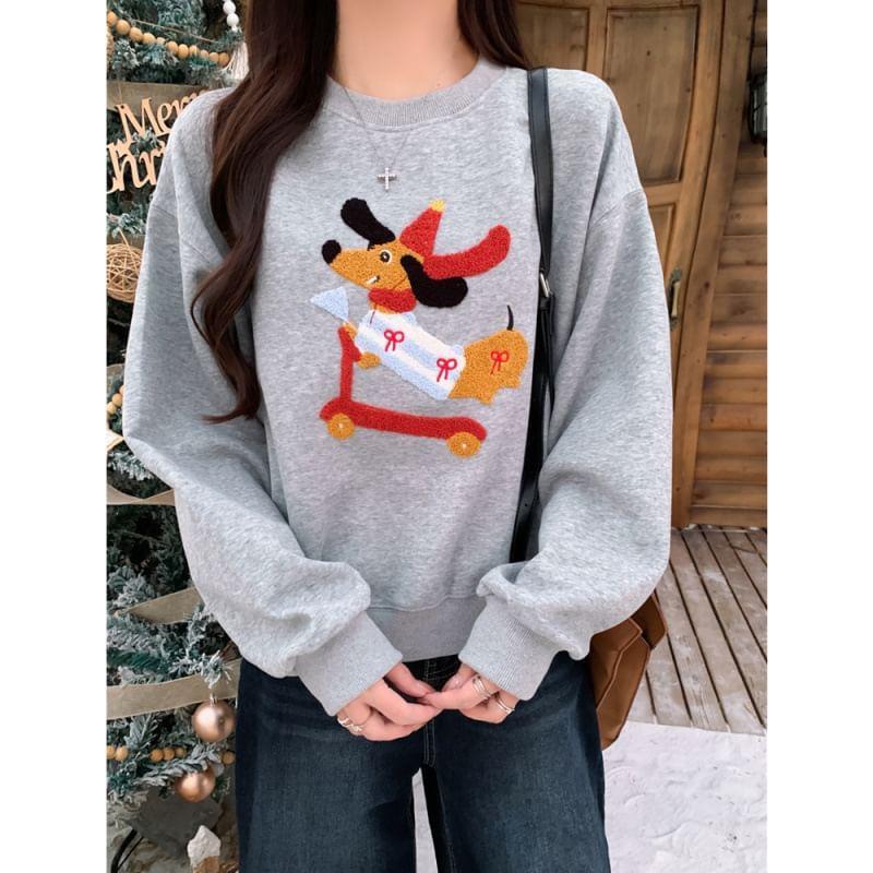 Long-Sleeve Crewneck Embroidered Sweatshirt Product Image