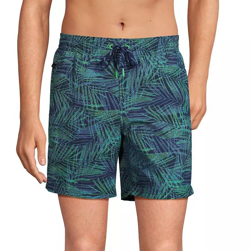 Mens Lands End 7-in. Volley Swim Trunks Lime Green Colorblock Product Image